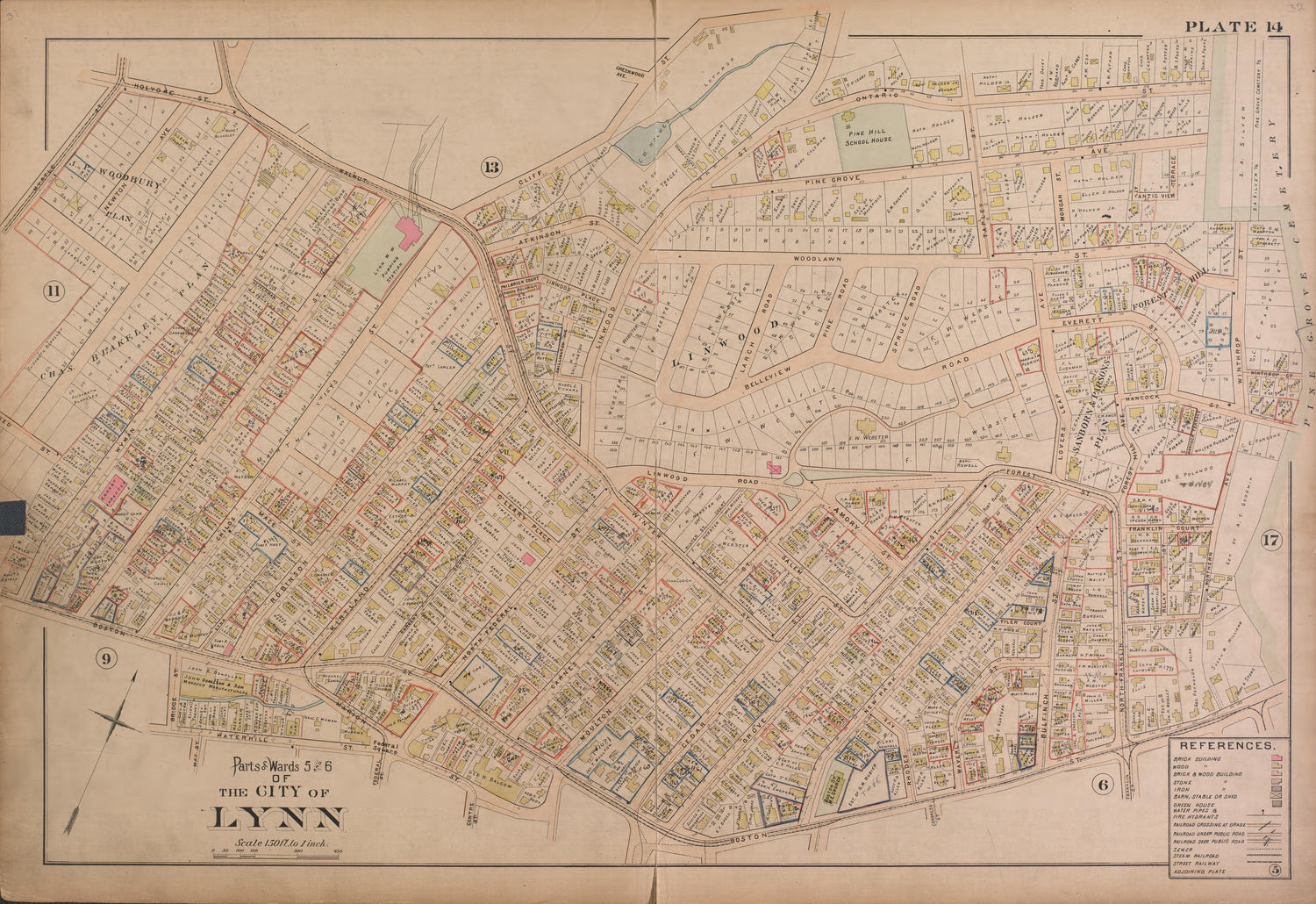 Lynn--Plate 14 from Atlas of the City of Lynn, Massachusetts : Including Also the Towns of Swampscott and Saugus : Based Upon, and Carefully Compiled From, the Best Obtainable Public and Private Sources, Together With … 1897 by Relic Map Company