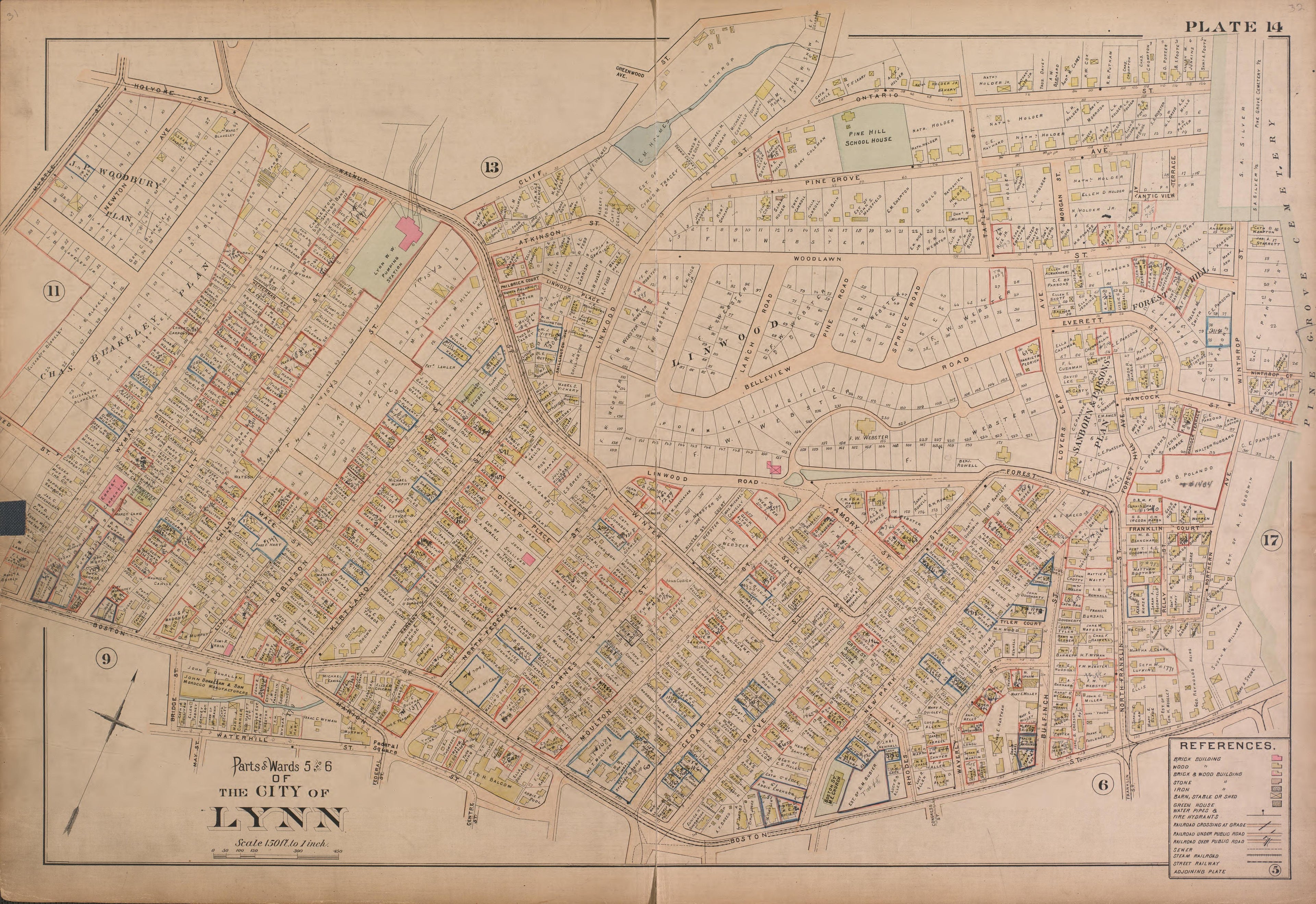 Lynn--Plate 14 from Atlas of the City of Lynn, Massachusetts : Including Also the Towns of Swampscott and Saugus : Based Upon, and Carefully Compiled From, the Best Obtainable Public and Private Sources, Together With … 1897 by Relic Map Company