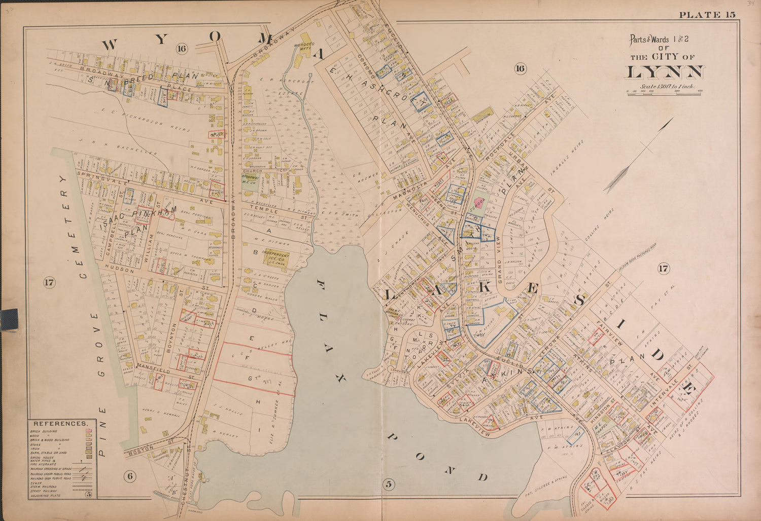 Lynn--Plate 15 from Atlas of the City of Lynn, Massachusetts : Including Also the Towns of Swampscott and Saugus : Based Upon, and Carefully Compiled From, the Best Obtainable Public and Private Sources, Together With … 1897 by Relic Map Company