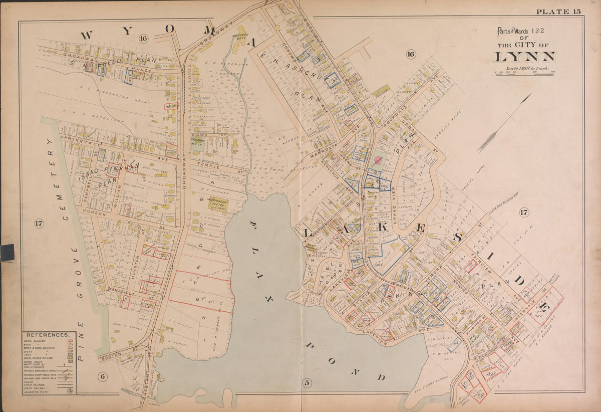 Lynn--Plate 15 from Atlas of the City of Lynn, Massachusetts : Including Also the Towns of Swampscott and Saugus : Based Upon, and Carefully Compiled From, the Best Obtainable Public and Private Sources, Together With … 1897 by Relic Map Company
