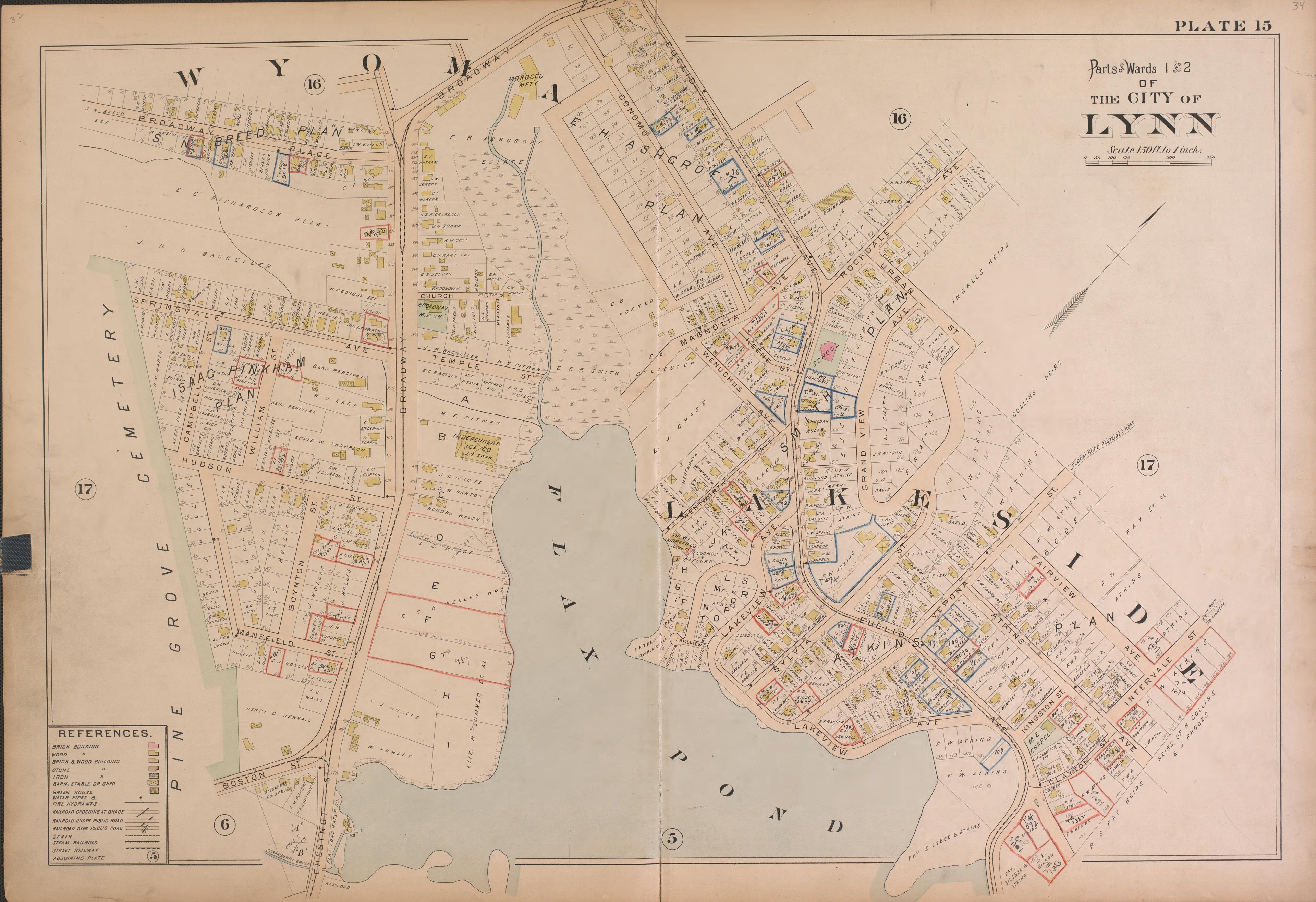 Lynn--Plate 15 from Atlas of the City of Lynn, Massachusetts : Including Also the Towns of Swampscott and Saugus : Based Upon, and Carefully Compiled From, the Best Obtainable Public and Private Sources, Together With … 1897 by Relic Map Company
