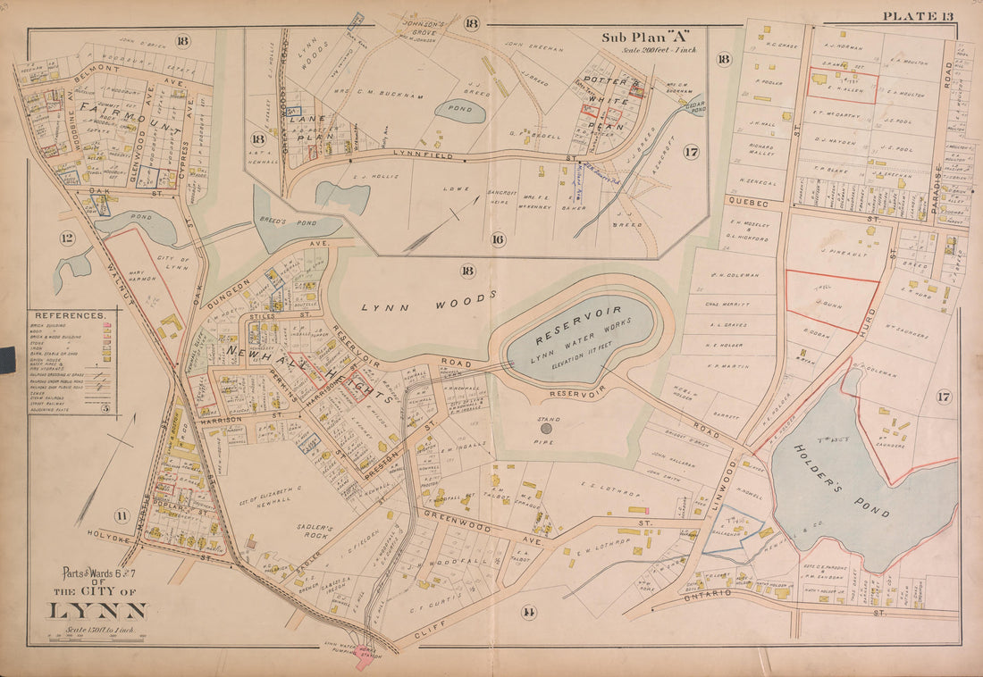 Lynn--Plate 13 from Atlas of the City of Lynn, Massachusetts : Including Also the Towns of Swampscott and Saugus : Based Upon, and Carefully Compiled From, the Best Obtainable Public and Private Sources, Together With … 1897 by Relic Map Company