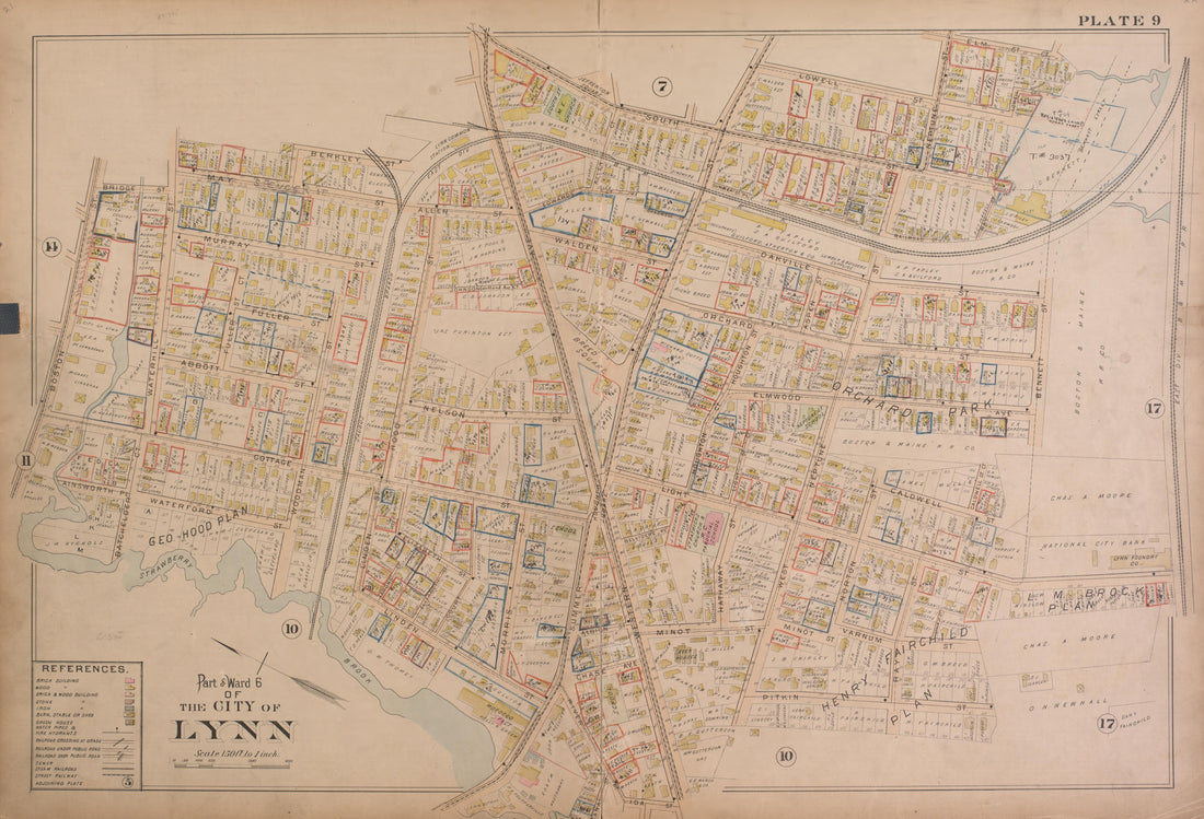 Lynn--Plate 9 from Atlas of the City of Lynn, Massachusetts : Including Also the Towns of Swampscott and Saugus : Based Upon, and Carefully Compiled From, the Best Obtainable Public and Private Sources, Together With … 1897 by Relic Map Company