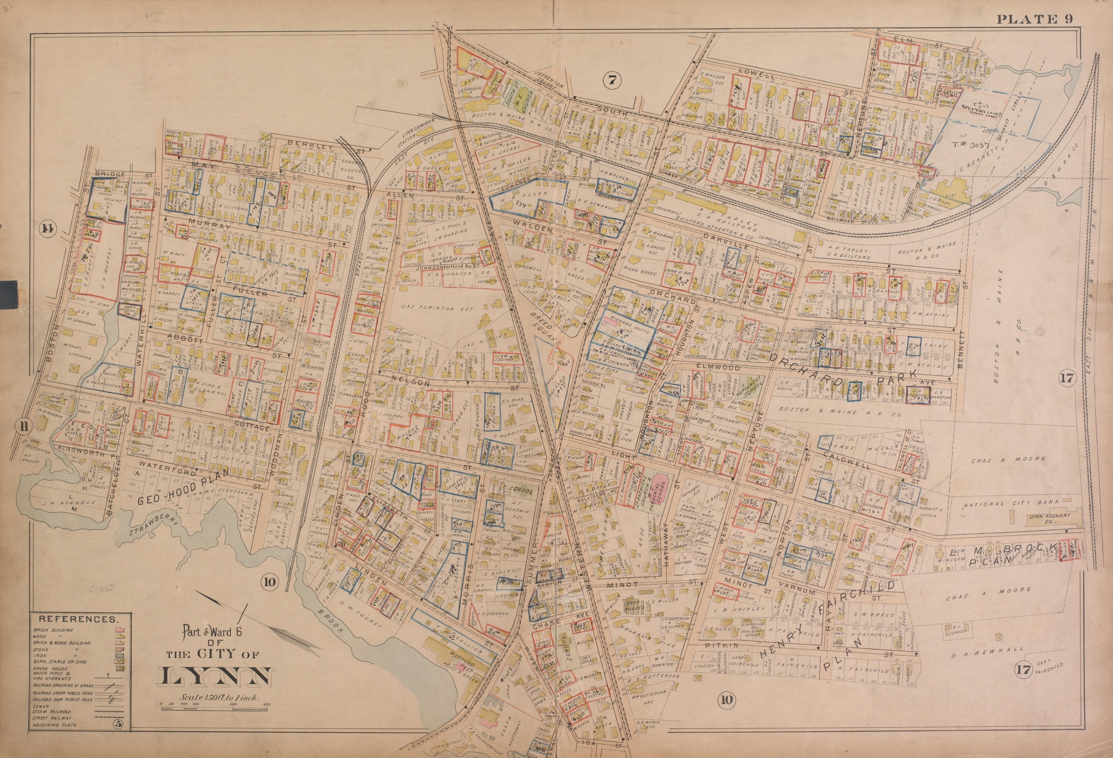 Lynn--Plate 9 from Atlas of the City of Lynn, Massachusetts : Including Also the Towns of Swampscott and Saugus : Based Upon, and Carefully Compiled From, the Best Obtainable Public and Private Sources, Together With … 1897 by Relic Map Company