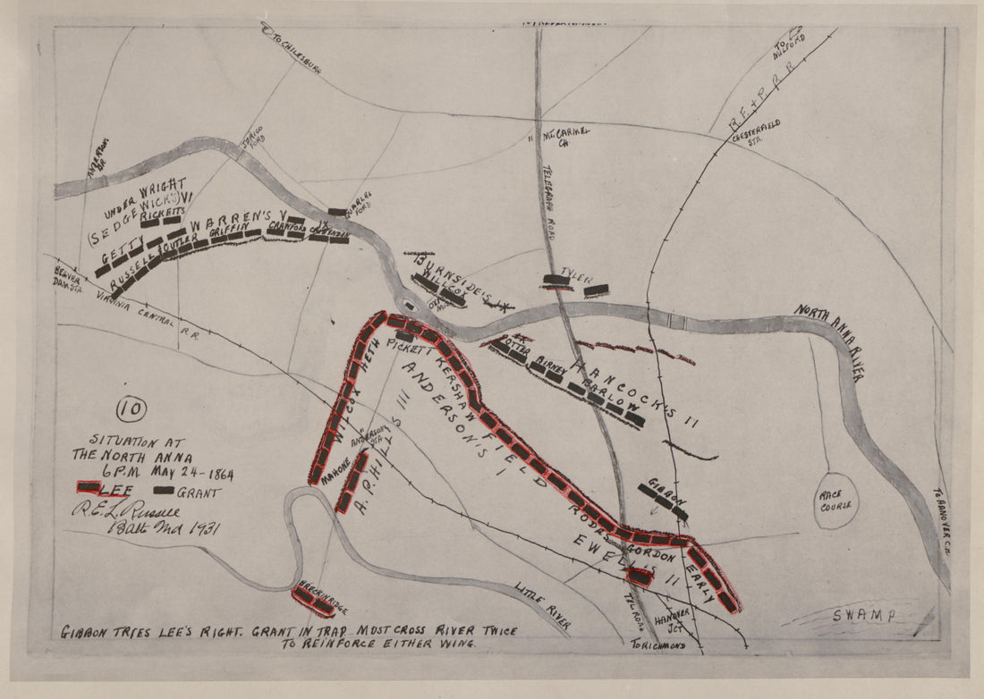 No 10 - Situation at the North Anna - 6 P.M., May 24 -1864 from the North Anna and Movement from Spottsylvania sic, May 21-26, 1864 Between Lee, 50,000 and Grant, 100,000 by Relic Map Company