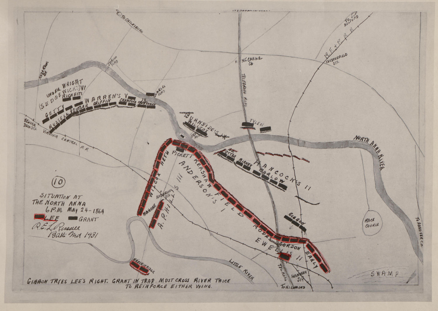 No 10 - Situation at the North Anna - 6 P.M., May 24 -1864 from the North Anna and Movement from Spottsylvania sic, May 21-26, 1864 Between Lee, 50,000 and Grant, 100,000 by Relic Map Company