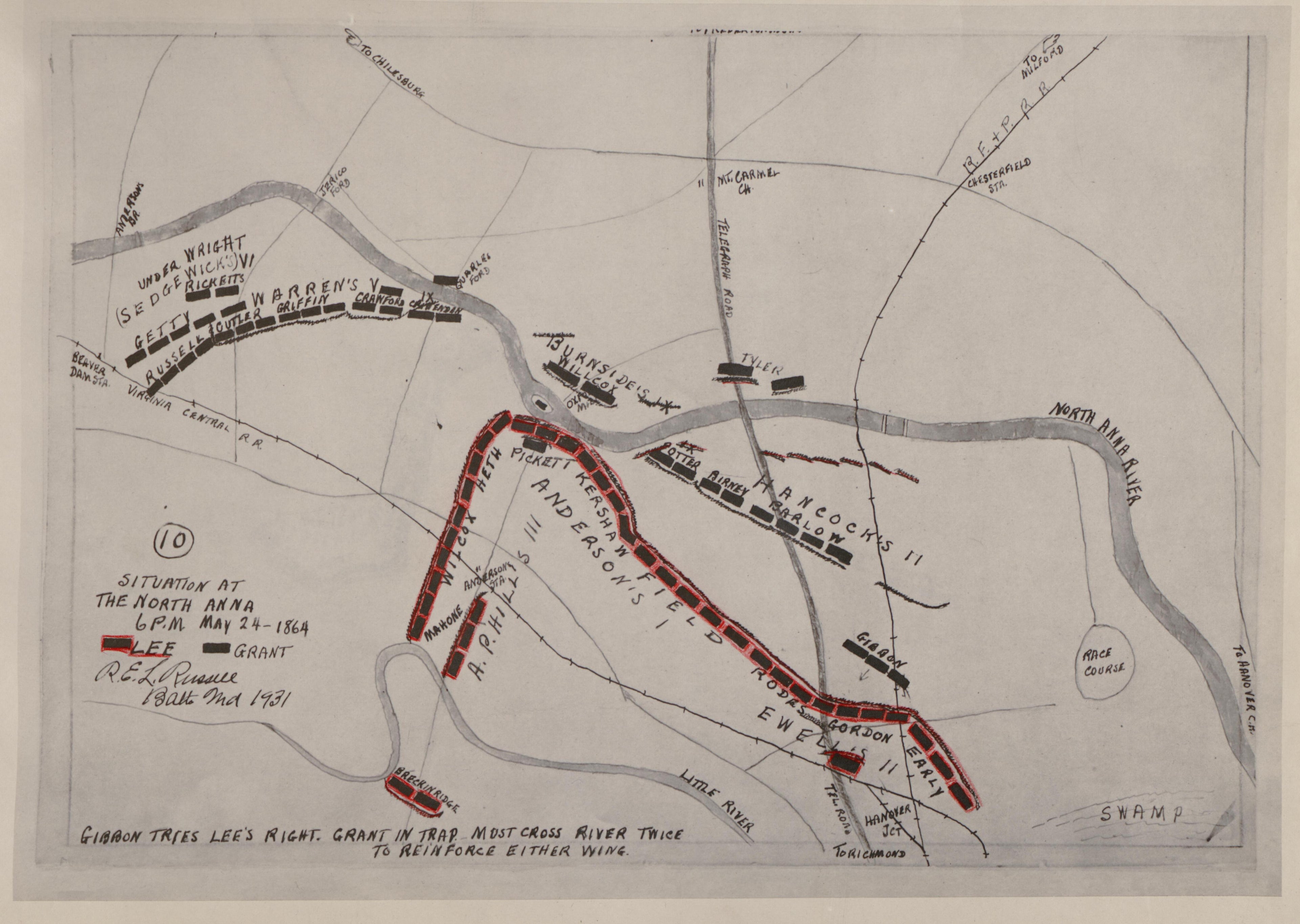No 10 - Situation at the North Anna - 6 P.M., May 24 -1864 from the North Anna and Movement from Spottsylvania sic, May 21-26, 1864 Between Lee, 50,000 and Grant, 100,000 by Relic Map Company