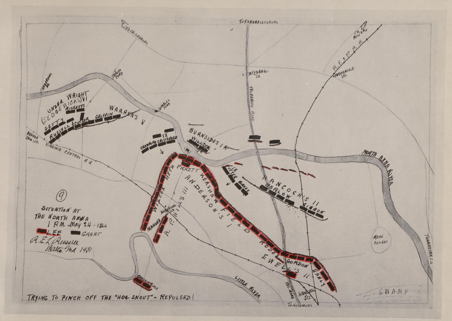 No 9 - Situation at the North Anna - 1 P.M., May 24 -1864 from the North Anna and Movement from Spottsylvania sic, May 21-26, 1864 Between Lee, 50,000 and Grant, 100,000 by Relic Map Company