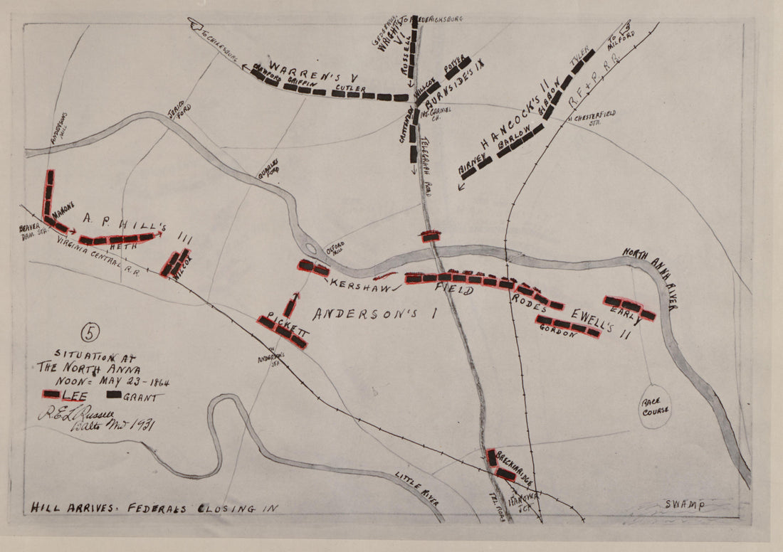 No 5 - Situation at the North Anna - Noon, May 23 -1864 from the North Anna and Movement from Spottsylvania sic, May 21-26, 1864 Between Lee, 50,000 and Grant, 100,000 by Relic Map Company