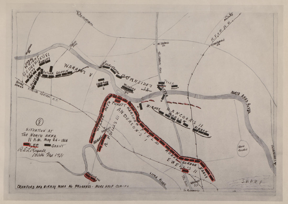 No 8 - Situation at the North Anna - 11 A.M., May 24 -1864 from the North Anna and Movement from Spottsylvania sic, May 21-26, 1864 Between Lee, 50,000 and Grant, 100,000 by Relic Map Company