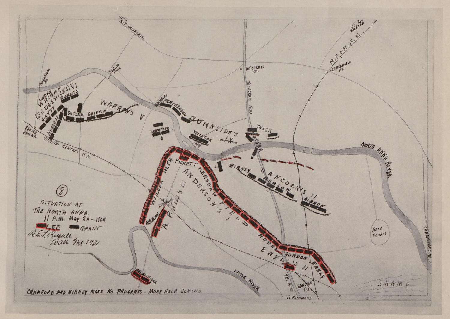 No 8 - Situation at the North Anna - 11 A.M., May 24 -1864 from the North Anna and Movement from Spottsylvania sic, May 21-26, 1864 Between Lee, 50,000 and Grant, 100,000 by Relic Map Company