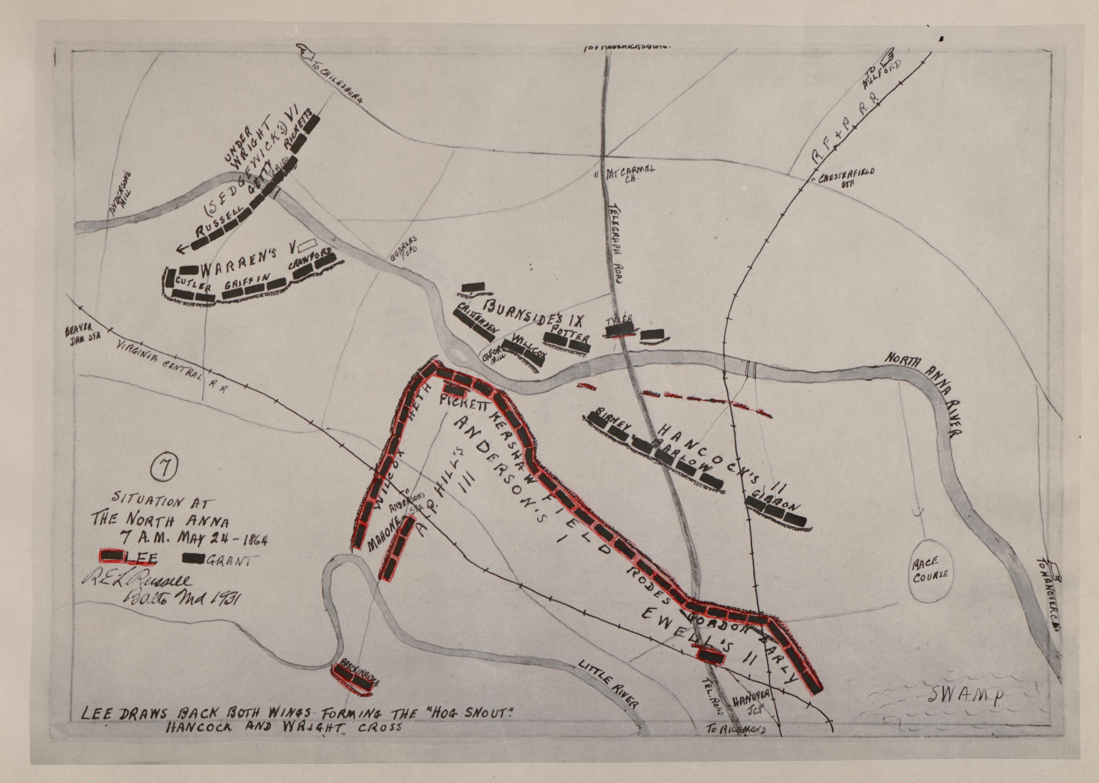 No 7 - Situation at the North Anna - 7A.M., May 24 -1864 from the North Anna and Movement from Spottsylvania sic, May 21-26, 1864 Between Lee, 50,000 and Grant, 100,000 by Relic Map Company