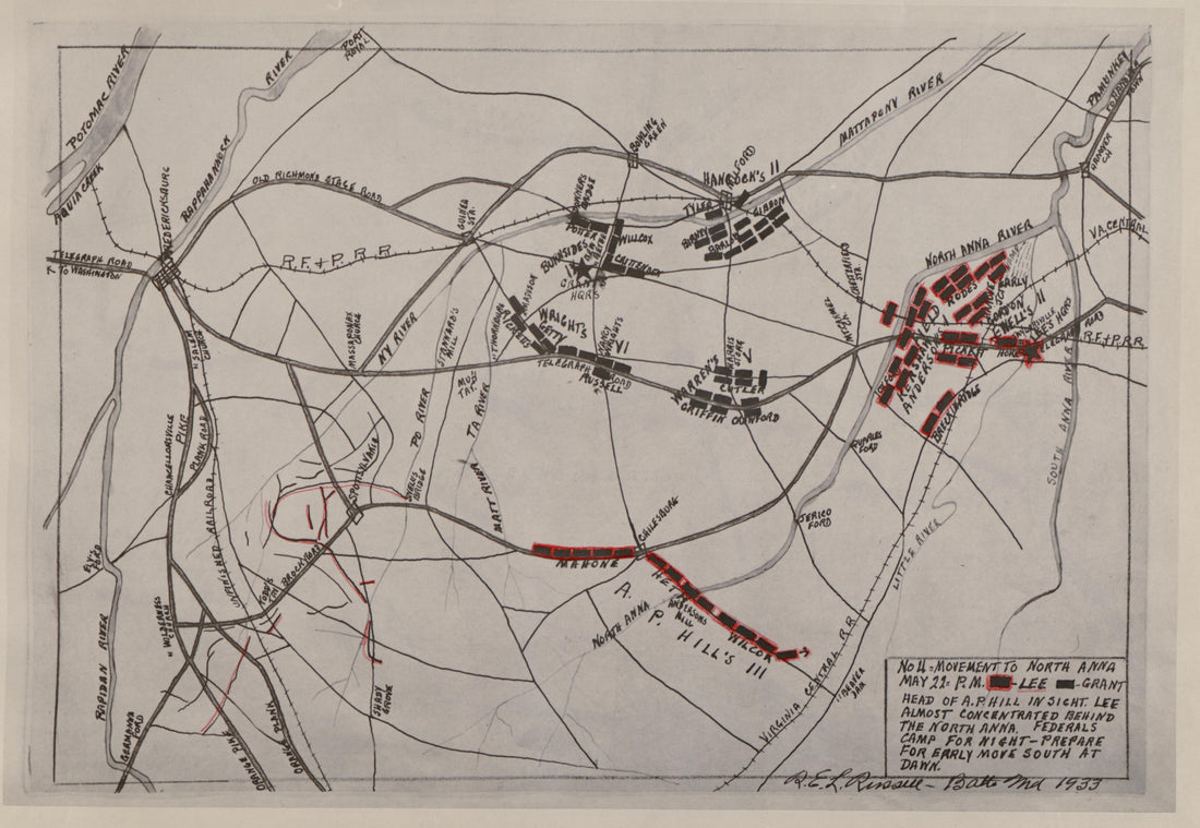No 4 - Movement to North Anna, May 22 - P.M. from the North Anna and Movement from Spottsylvania sic, May 21-26, 1864 Between Lee, 50,000 and Grant, 100,000 by Relic Map Company