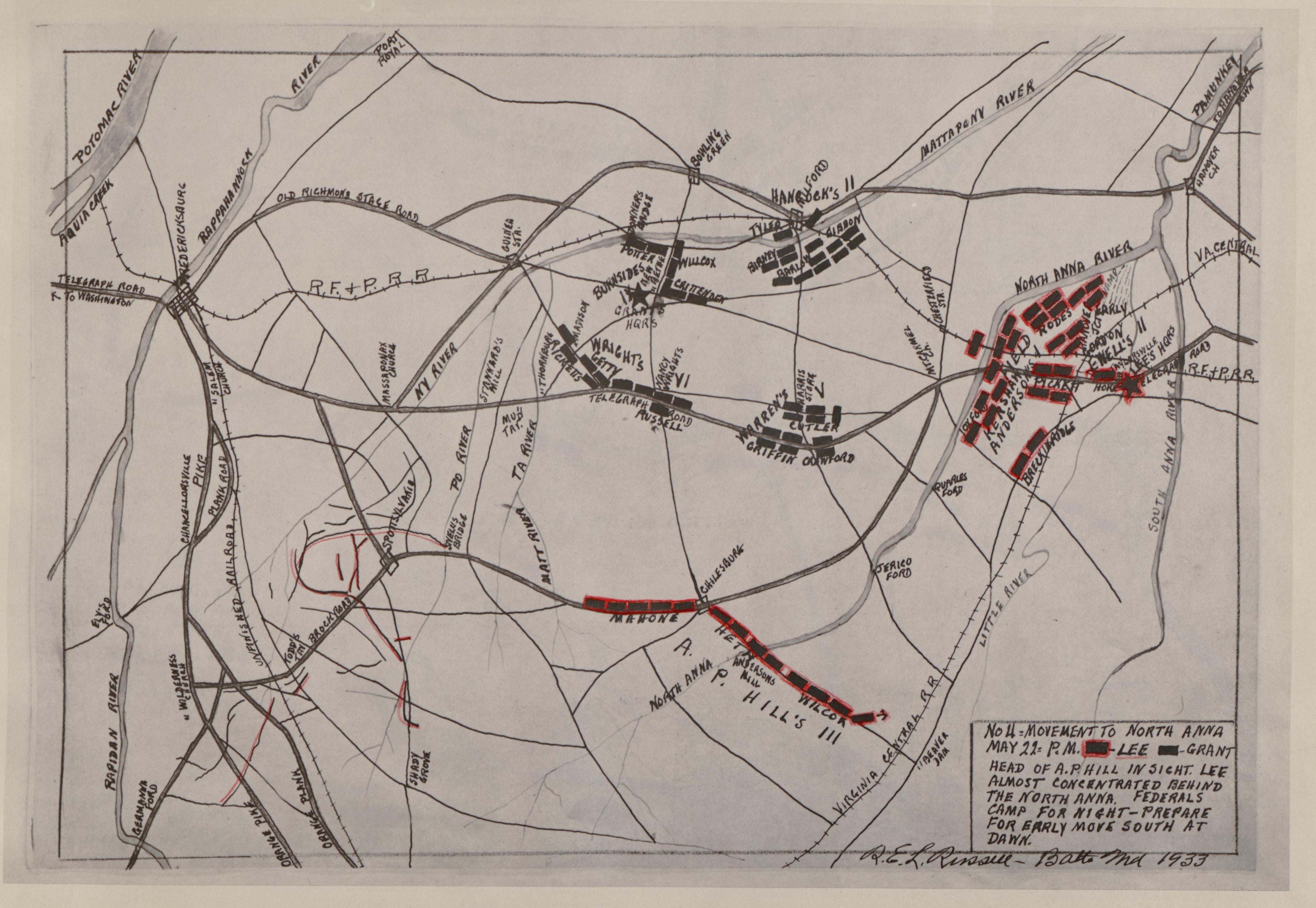 No 4 - Movement to North Anna, May 22 - P.M. from the North Anna and Movement from Spottsylvania sic, May 21-26, 1864 Between Lee, 50,000 and Grant, 100,000 by Relic Map Company
