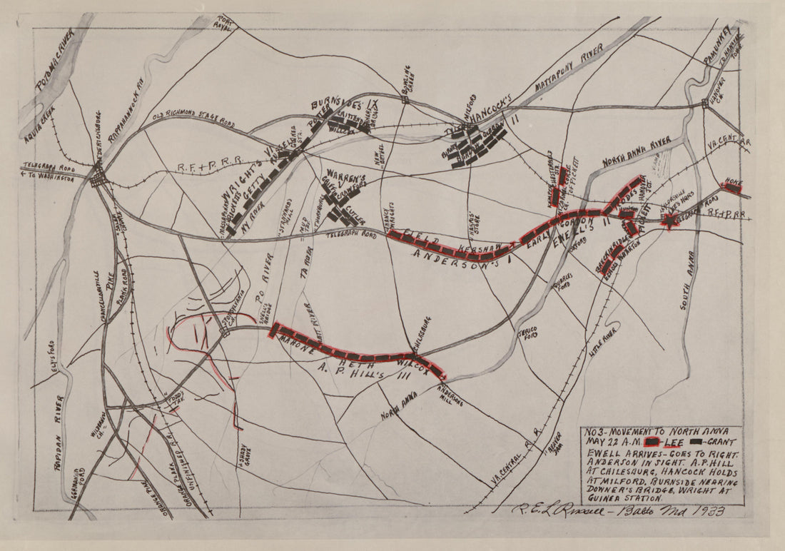 No 3 - Movement to North Anna, May 22 - A.M. from the North Anna and Movement from Spottsylvania sic, May 21-26, 1864 Between Lee, 50,000 and Grant, 100,000 by Relic Map Company