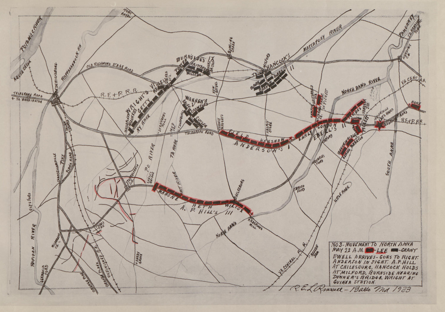 No 3 - Movement to North Anna, May 22 - A.M. from the North Anna and Movement from Spottsylvania sic, May 21-26, 1864 Between Lee, 50,000 and Grant, 100,000 by Relic Map Company