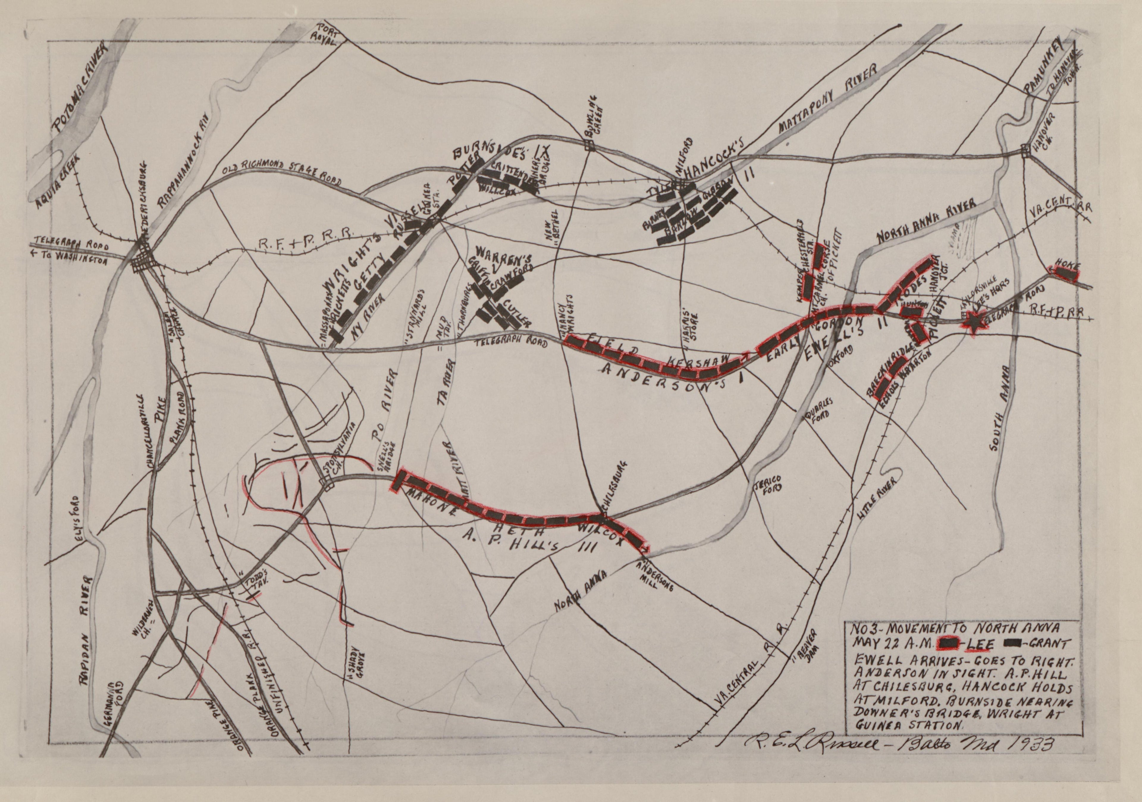 No 3 - Movement to North Anna, May 22 - A.M. from the North Anna and Movement from Spottsylvania sic, May 21-26, 1864 Between Lee, 50,000 and Grant, 100,000 by Relic Map Company
