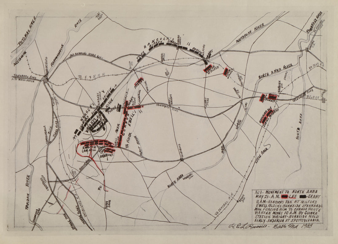 No 1 - Movement to North Anna, May 21 - A.M. from the North Anna and Movement from Spottsylvania sic, May 21-26, 1864 Between Lee, 50,000 and Grant, 100,000 by Relic Map Company