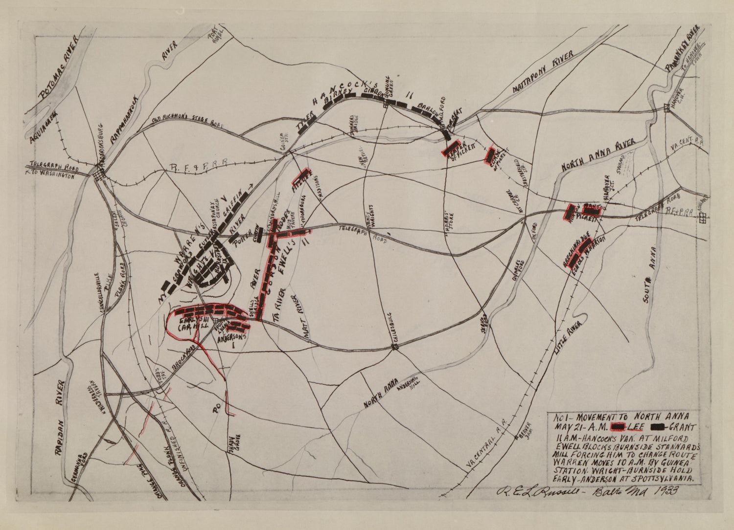 No 1 - Movement to North Anna, May 21 - A.M. from the North Anna and Movement from Spottsylvania sic, May 21-26, 1864 Between Lee, 50,000 and Grant, 100,000 by Relic Map Company