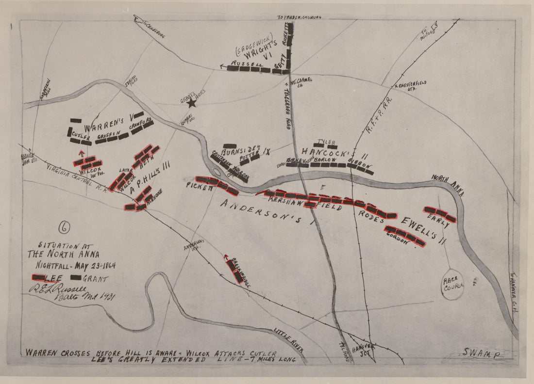 No 6 - Situation at the North Anna - Nighfall, May 23 -1864 from the North Anna and Movement from Spottsylvania sic, May 21-26, 1864 Between Lee, 50,000 and Grant, 100,000 by Relic Map Company