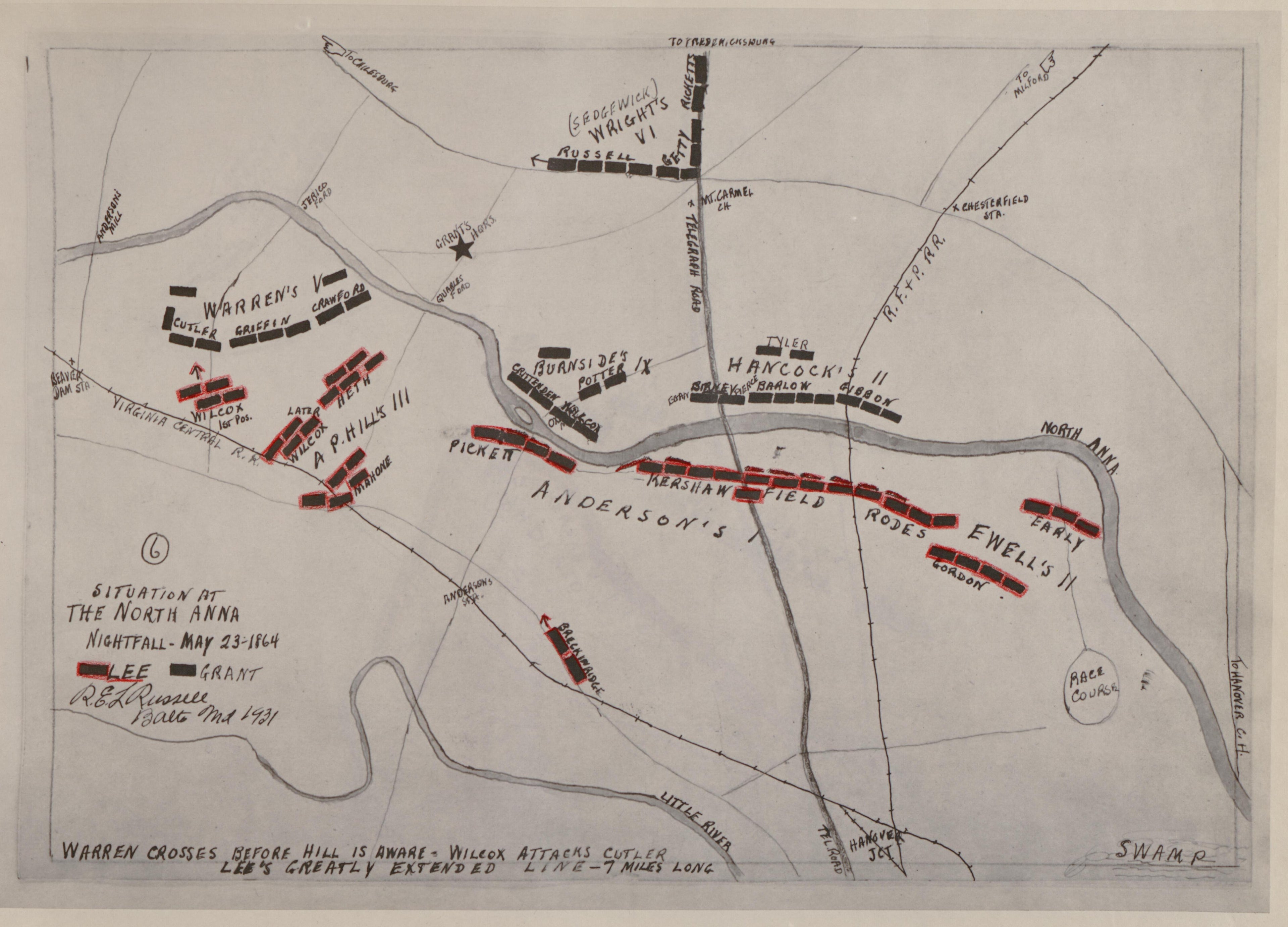 No 6 - Situation at the North Anna - Nighfall, May 23 -1864 from the North Anna and Movement from Spottsylvania sic, May 21-26, 1864 Between Lee, 50,000 and Grant, 100,000 by Relic Map Company