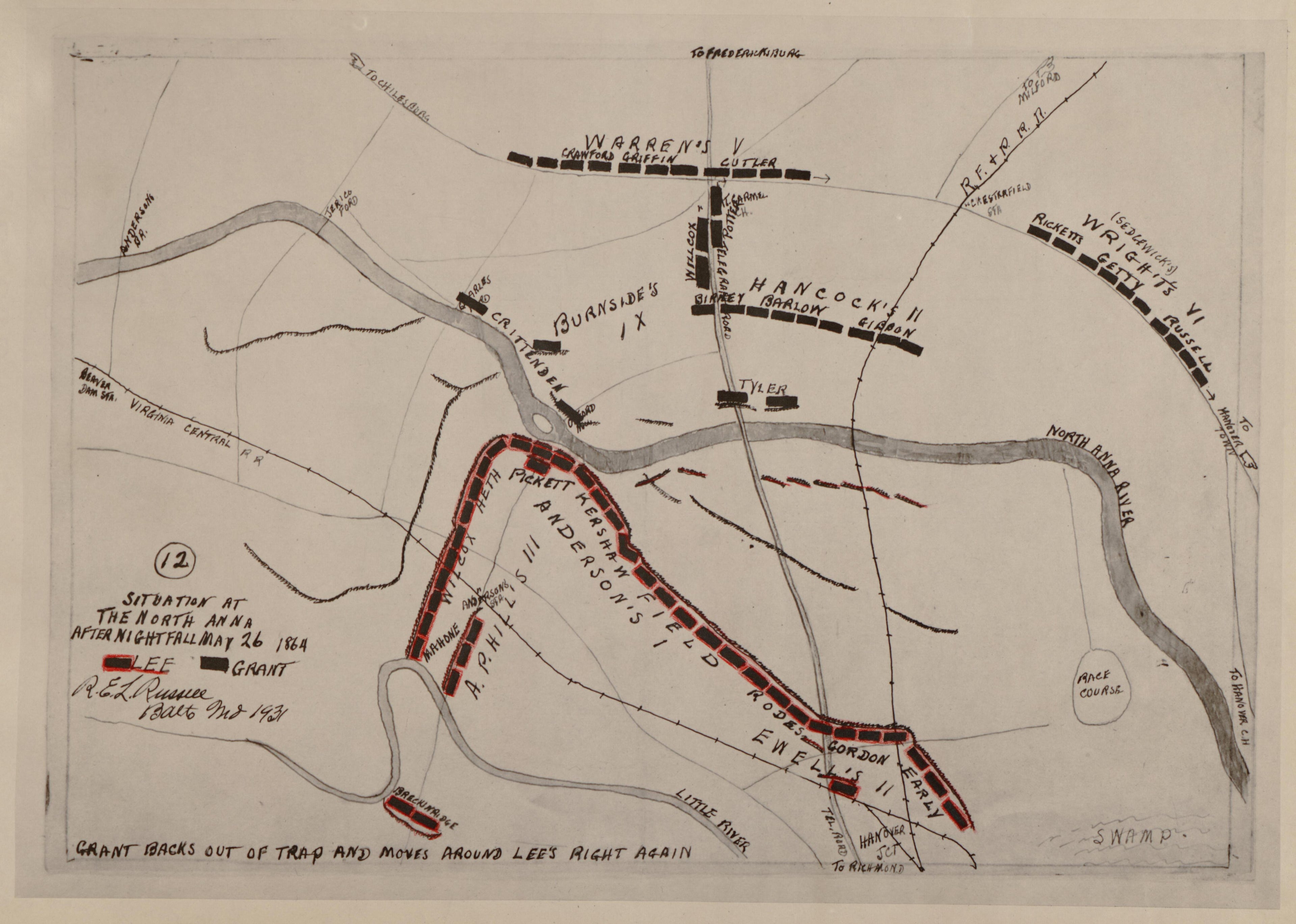 No 12 - Situation at the North Anna - After Nightfall, May 26 -1864 from the North Anna and Movement from Spottsylvania sic, May 21-26, 1864 Between Lee, 50,000 and Grant, 100,000 by Relic Map Company