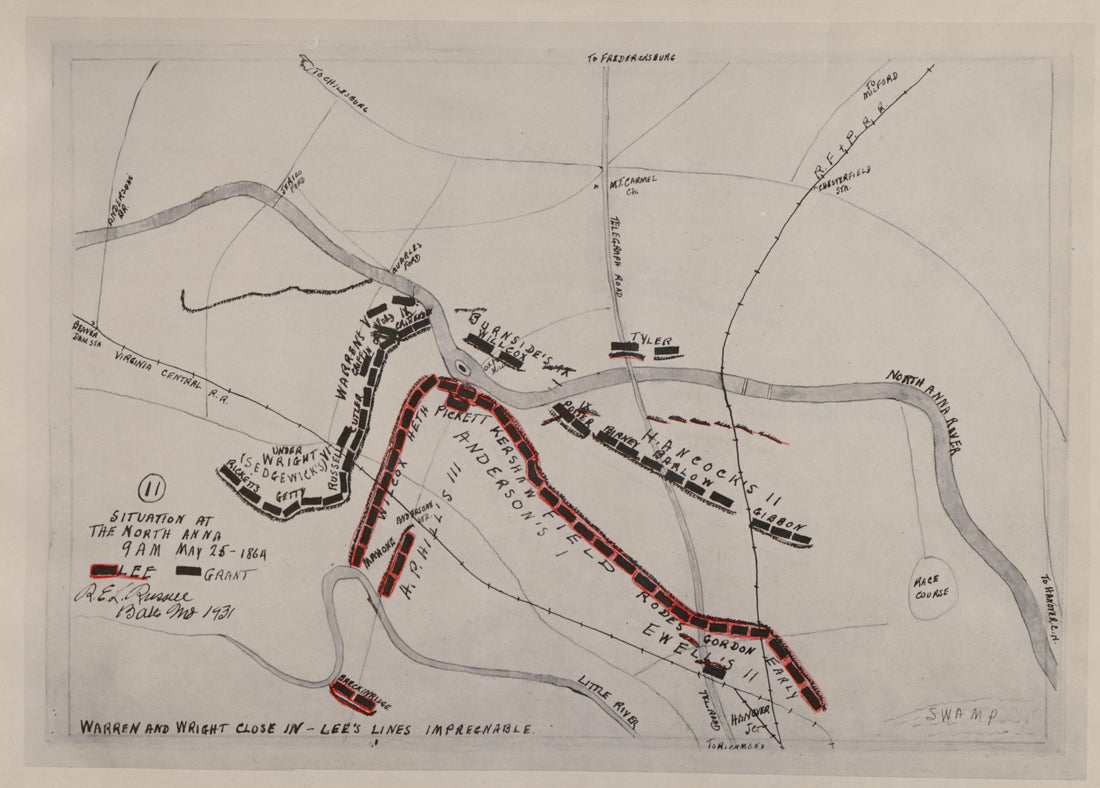 No 11 - Situation at the North Anna - 9 A.M., May 25 -1864 from the North Anna and Movement from Spottsylvania sic, May 21-26, 1864 Between Lee, 50,000 and Grant, 100,000 by Relic Map Company