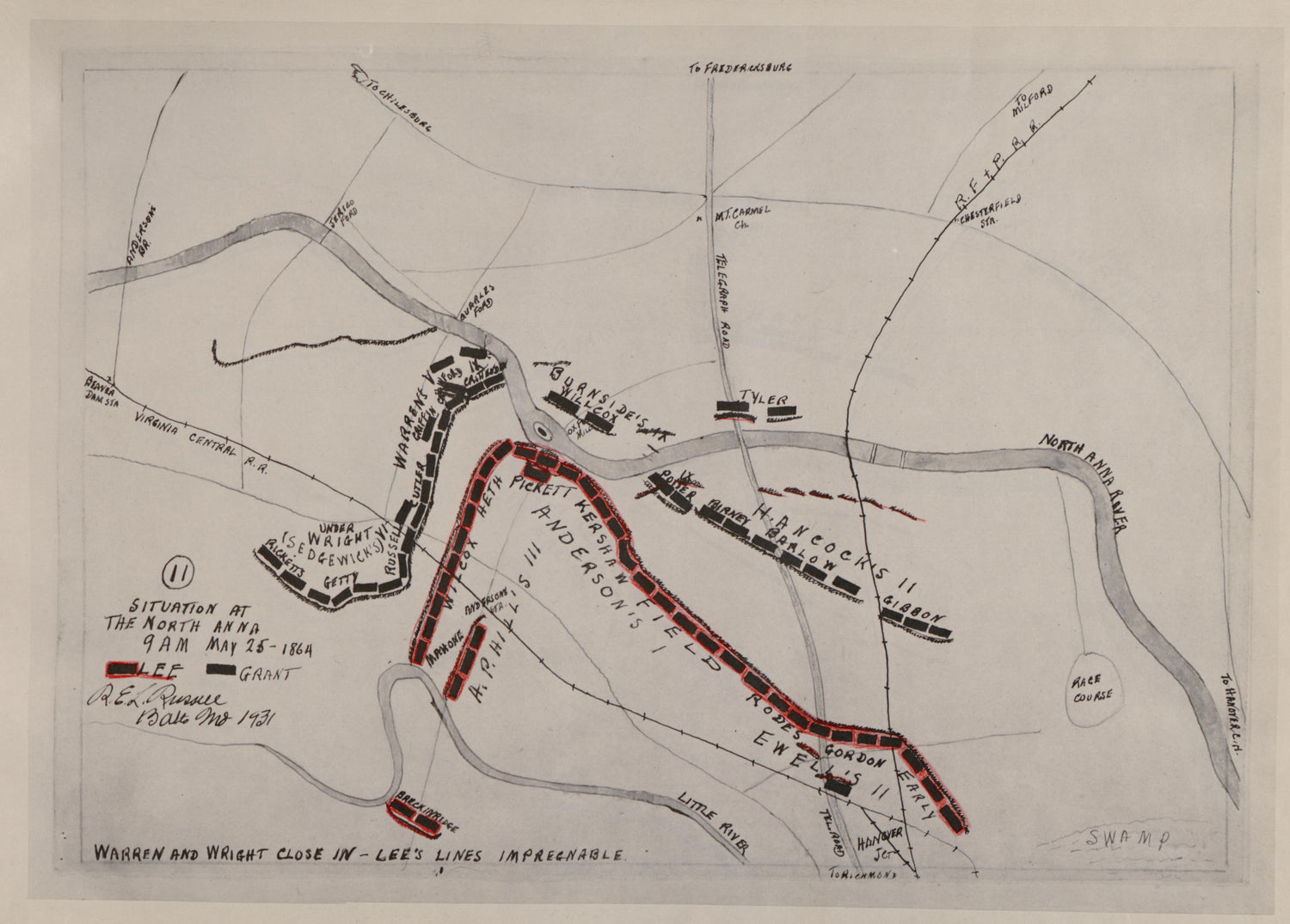 No 11 - Situation at the North Anna - 9 A.M., May 25 -1864 from the North Anna and Movement from Spottsylvania sic, May 21-26, 1864 Between Lee, 50,000 and Grant, 100,000 by Relic Map Company