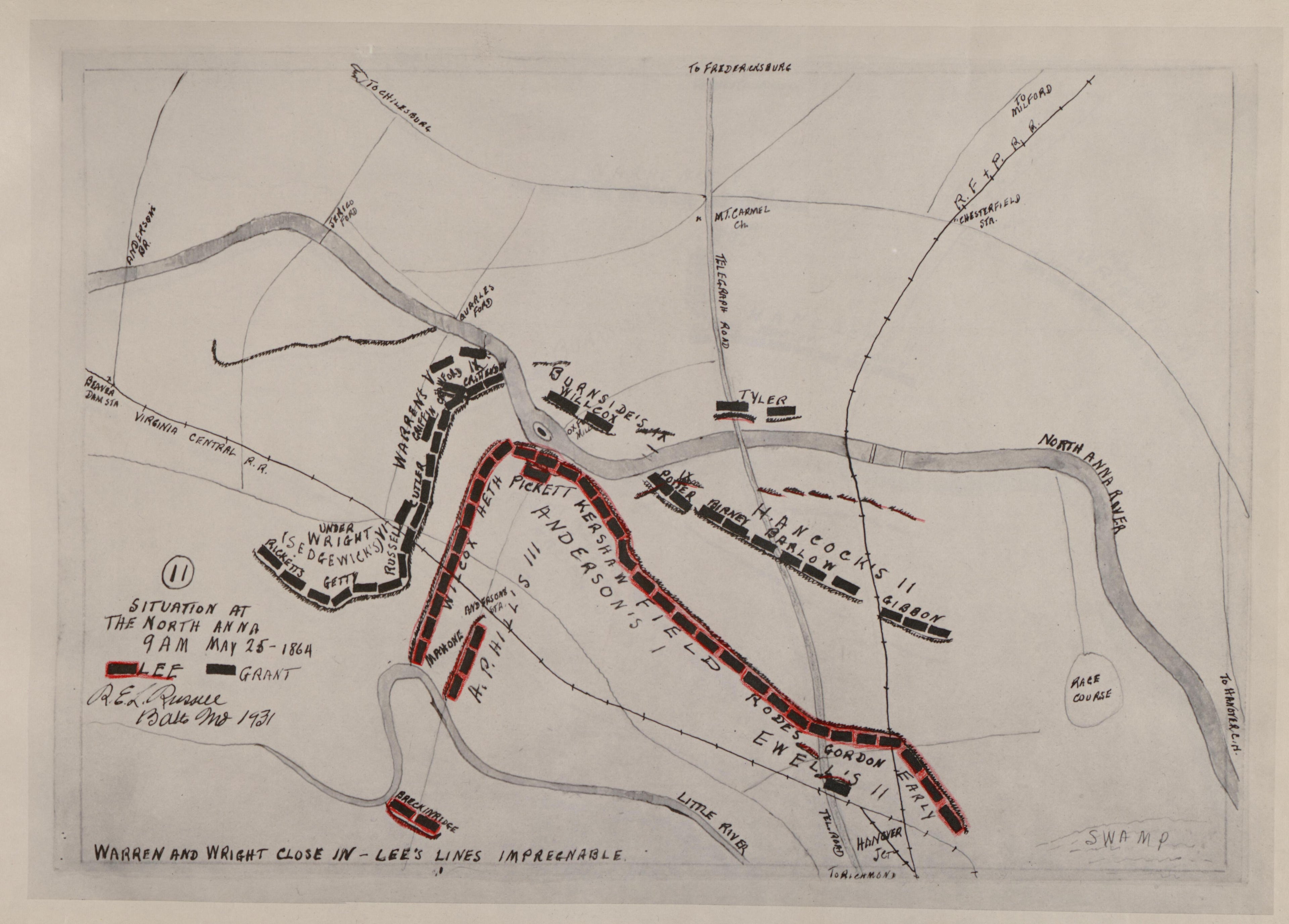No 11 - Situation at the North Anna - 9 A.M., May 25 -1864 from the North Anna and Movement from Spottsylvania sic, May 21-26, 1864 Between Lee, 50,000 and Grant, 100,000 by Relic Map Company