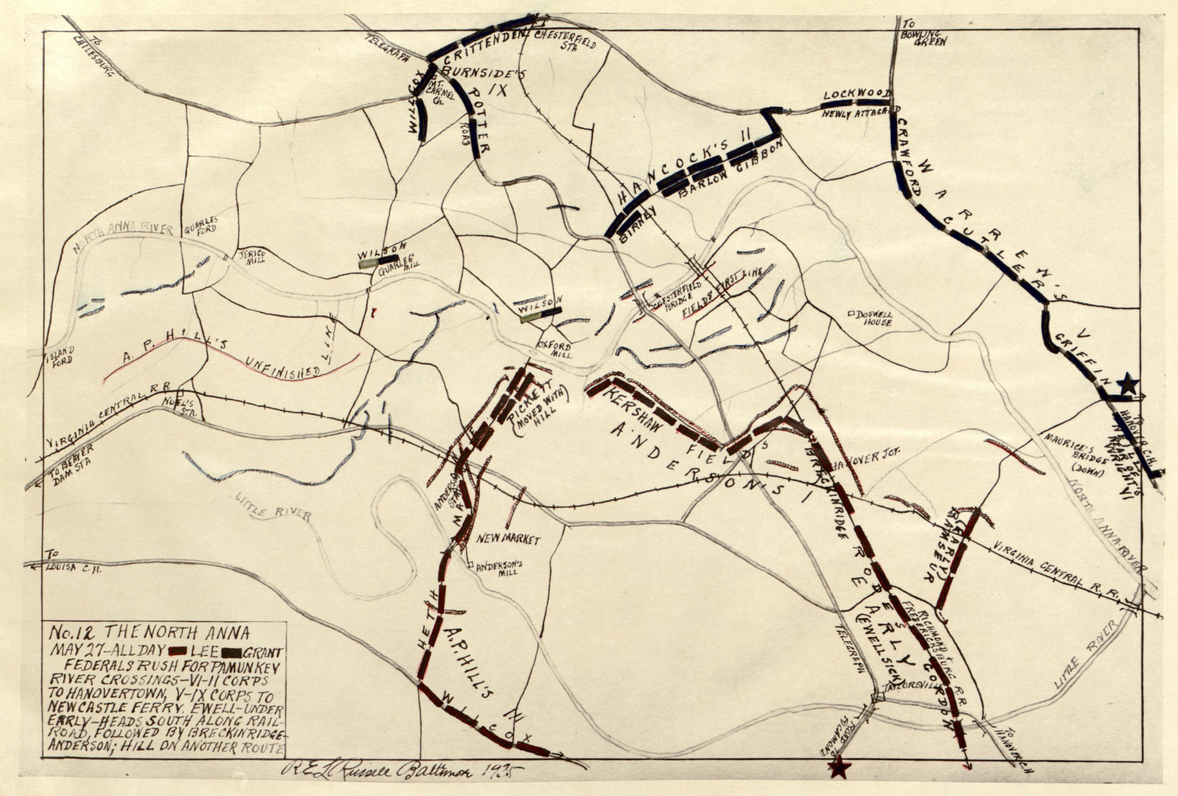 No 12 - the North Anna, May 27 - All Day from the North Anna and Movement from Spottsylvania sic, May 21-26, 1864, Between Lee, 50,000 and Grant, 100,000 by Relic Map Company
