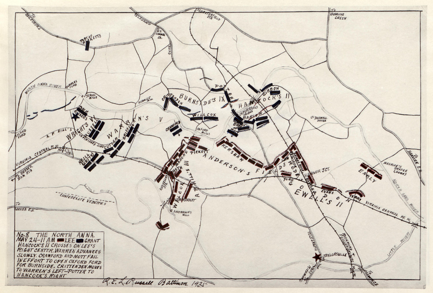 No 8 - the North Anna, May 24 - 11 A.M. from the North Anna and Movement from Spottsylvania sic, May 21-26, 1864, Between Lee, 50,000 and Grant, 100,000 by Relic Map Company