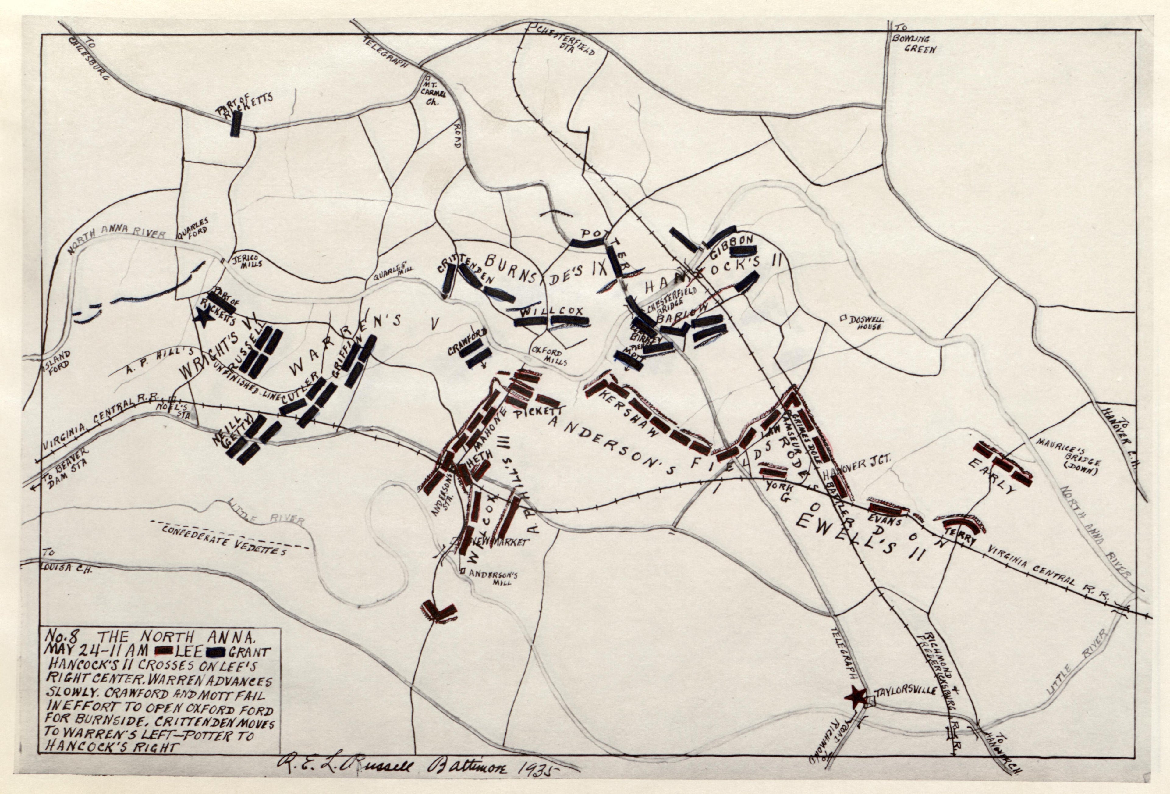 No 8 - the North Anna, May 24 - 11 A.M. from the North Anna and Movement from Spottsylvania sic, May 21-26, 1864, Between Lee, 50,000 and Grant, 100,000 by Relic Map Company