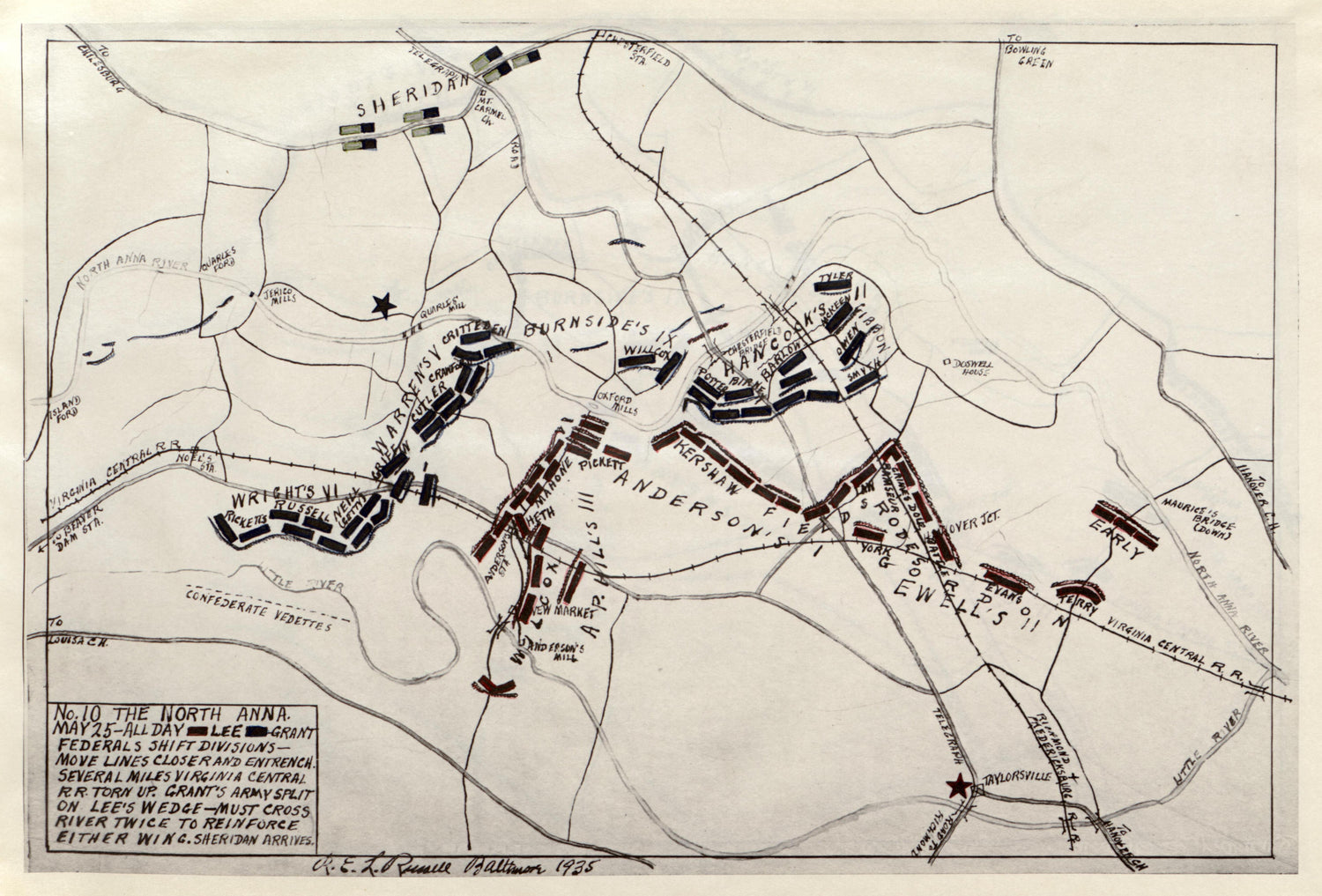 No 10 - the North Anna, May 25 - All Day from the North Anna and Movement from Spottsylvania sic, May 21-26, 1864, Between Lee, 50,000 and Grant, 100,000 by Relic Map Company