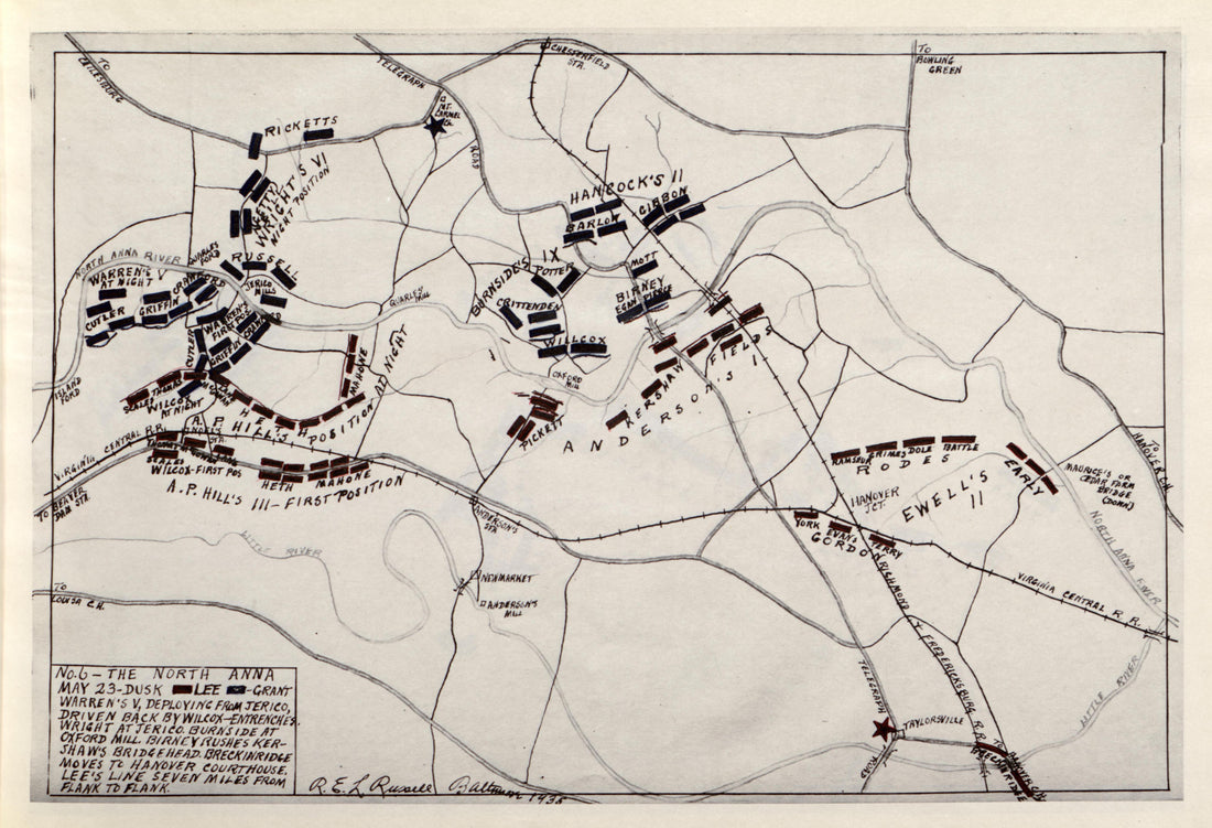 No 6 - the North Anna, May 23 - Dusk from the North Anna and Movement from Spottsylvania sic, May 21-26, 1864, Between Lee, 50,000 and Grant, 100,000 by Relic Map Company