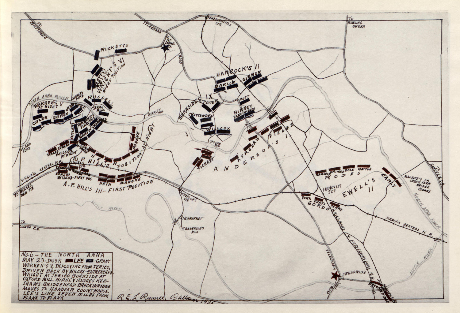 No 6 - the North Anna, May 23 - Dusk from the North Anna and Movement from Spottsylvania sic, May 21-26, 1864, Between Lee, 50,000 and Grant, 100,000 by Relic Map Company