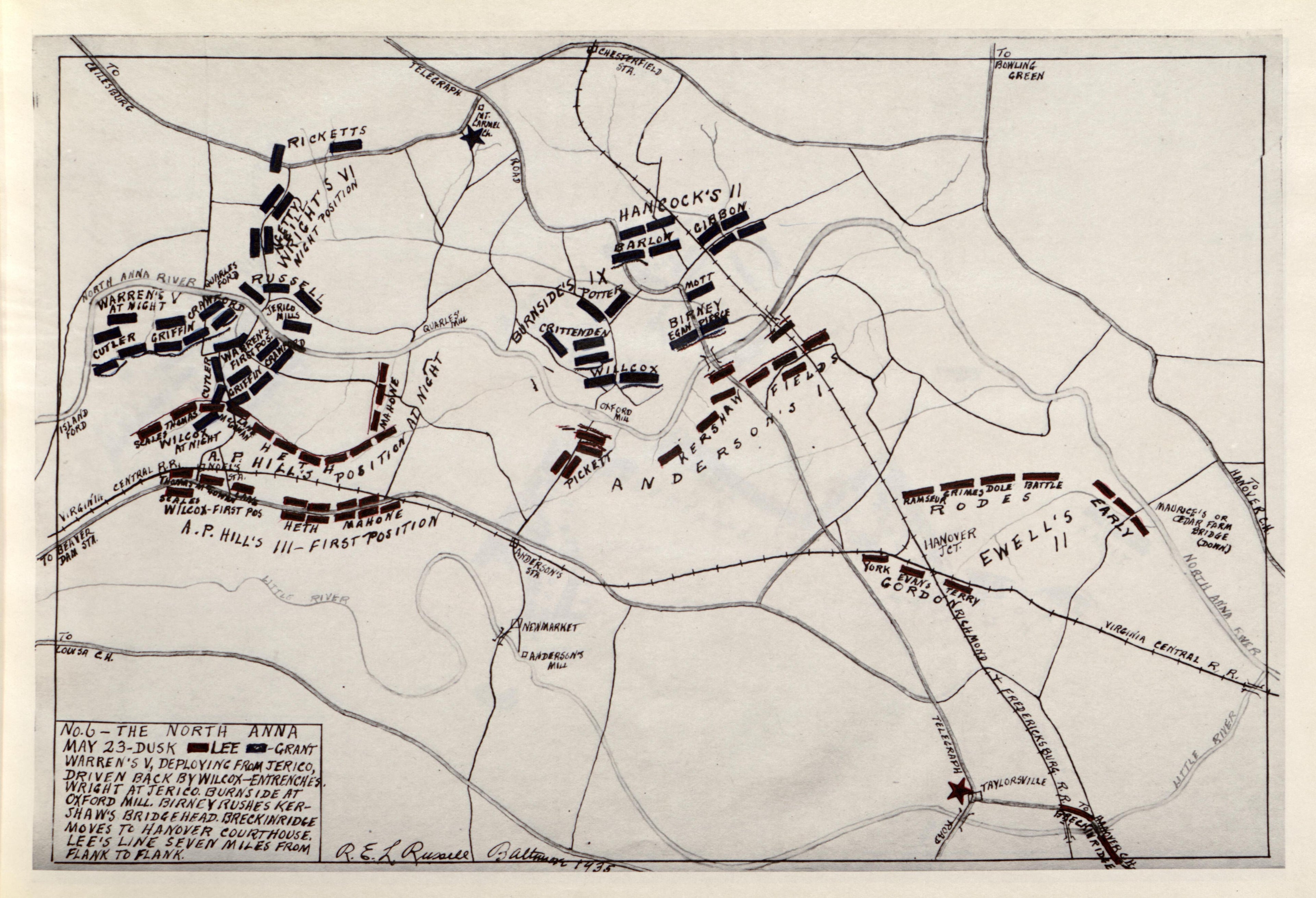 No 6 - the North Anna, May 23 - Dusk from the North Anna and Movement from Spottsylvania sic, May 21-26, 1864, Between Lee, 50,000 and Grant, 100,000 by Relic Map Company