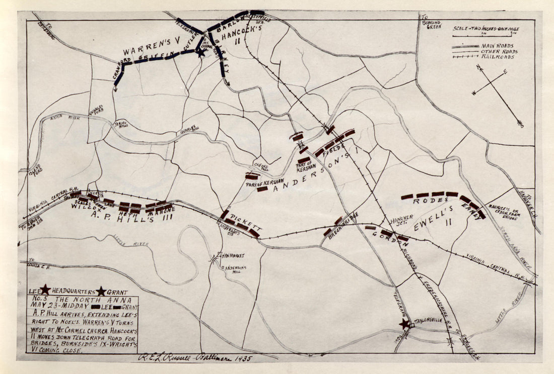 No 5 - the North Anna, May 23 - Mid-Day from the North Anna and Movement from Spottsylvania sic, May 21-26, 1864, Between Lee, 50,000 and Grant, 100,000 by Relic Map Company