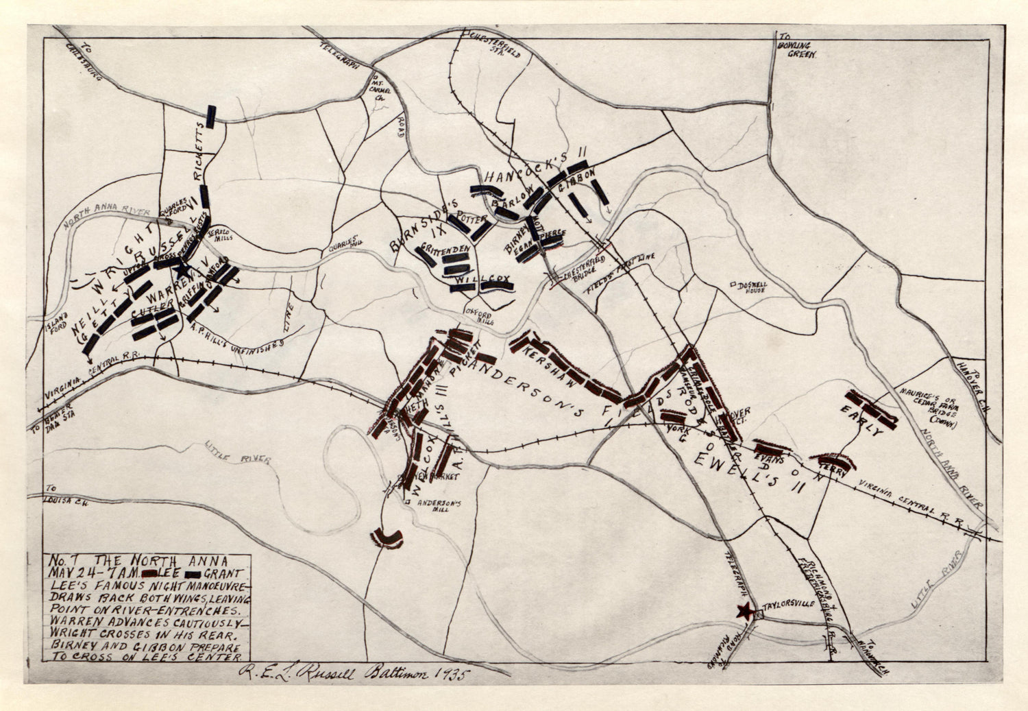 No 7 - the North Anna, May 24 - 7 A.M. from the North Anna and Movement from Spottsylvania sic, May 21-26, 1864, Between Lee, 50,000 and Grant, 100,000 by Relic Map Company