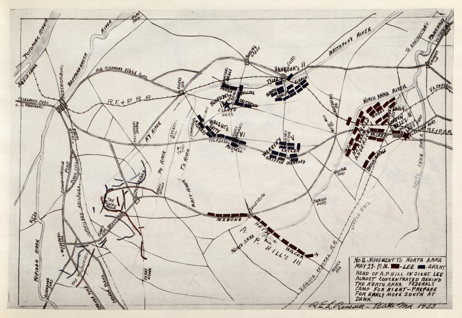 No 4 - Movement to North Anna, May 22 - P.M. from the North Anna and Movement from Spottsylvania sic, May 21-26, 1864, Between Lee, 50,000 and Grant, 100,000 by Relic Map Company