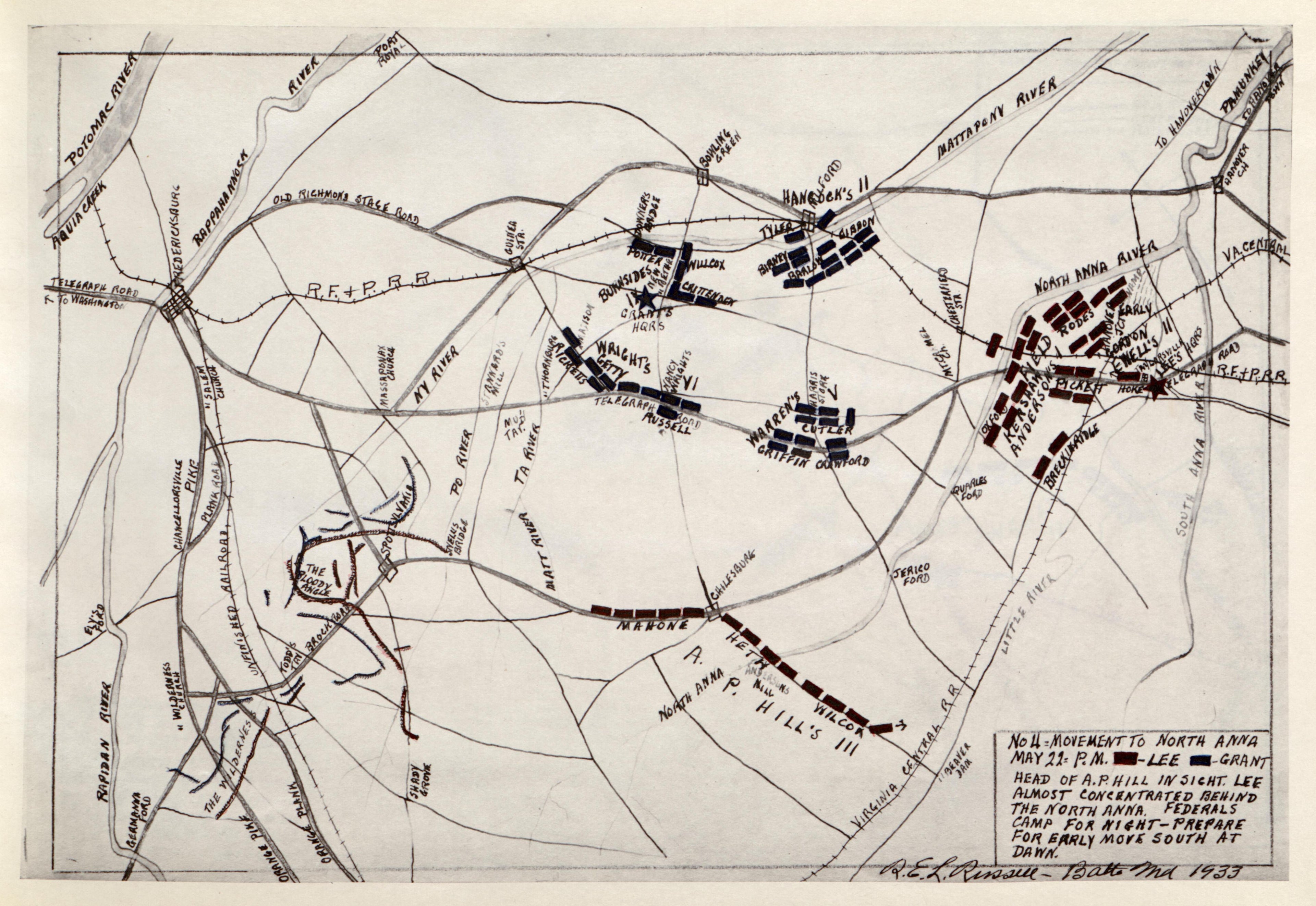 No 4 - Movement to North Anna, May 22 - P.M. from the North Anna and Movement from Spottsylvania sic, May 21-26, 1864, Between Lee, 50,000 and Grant, 100,000 by Relic Map Company