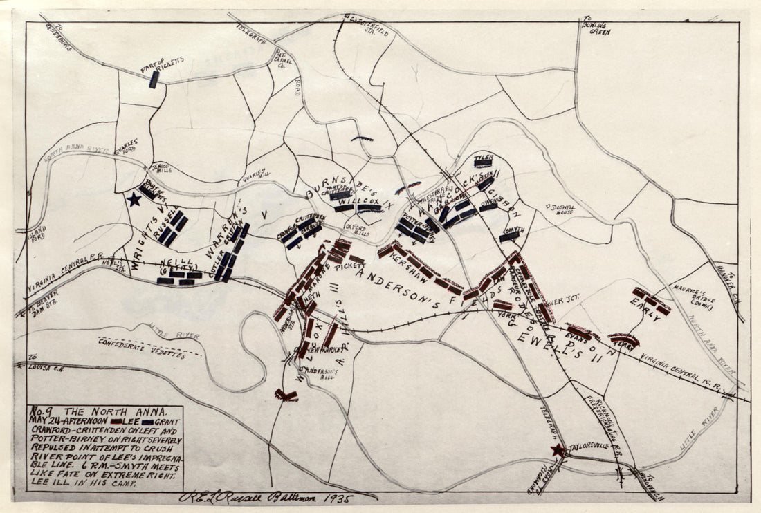 No 9 - the North Anna, May 24 - Afternoon from the North Anna and Movement from Spottsylvania sic, May 21-26, 1864, Between Lee, 50,000 and Grant, 100,000 by Relic Map Company