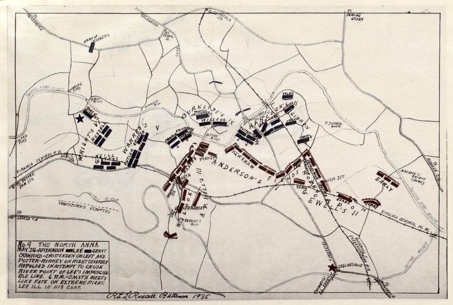 No 9 - the North Anna, May 24 - Afternoon from the North Anna and Movement from Spottsylvania sic, May 21-26, 1864, Between Lee, 50,000 and Grant, 100,000 by Relic Map Company