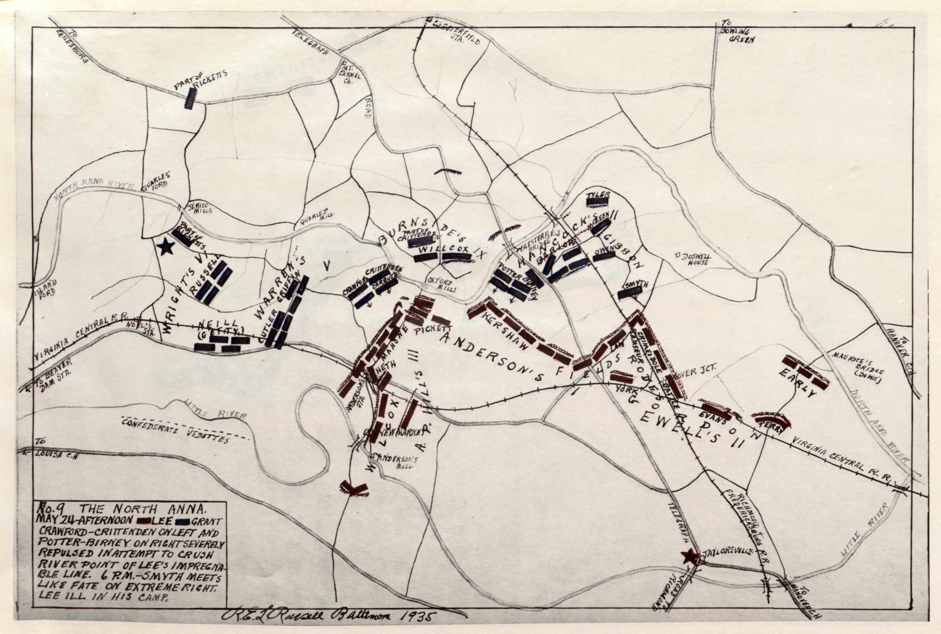 No 9 - the North Anna, May 24 - Afternoon from the North Anna and Movement from Spottsylvania sic, May 21-26, 1864, Between Lee, 50,000 and Grant, 100,000 by Relic Map Company
