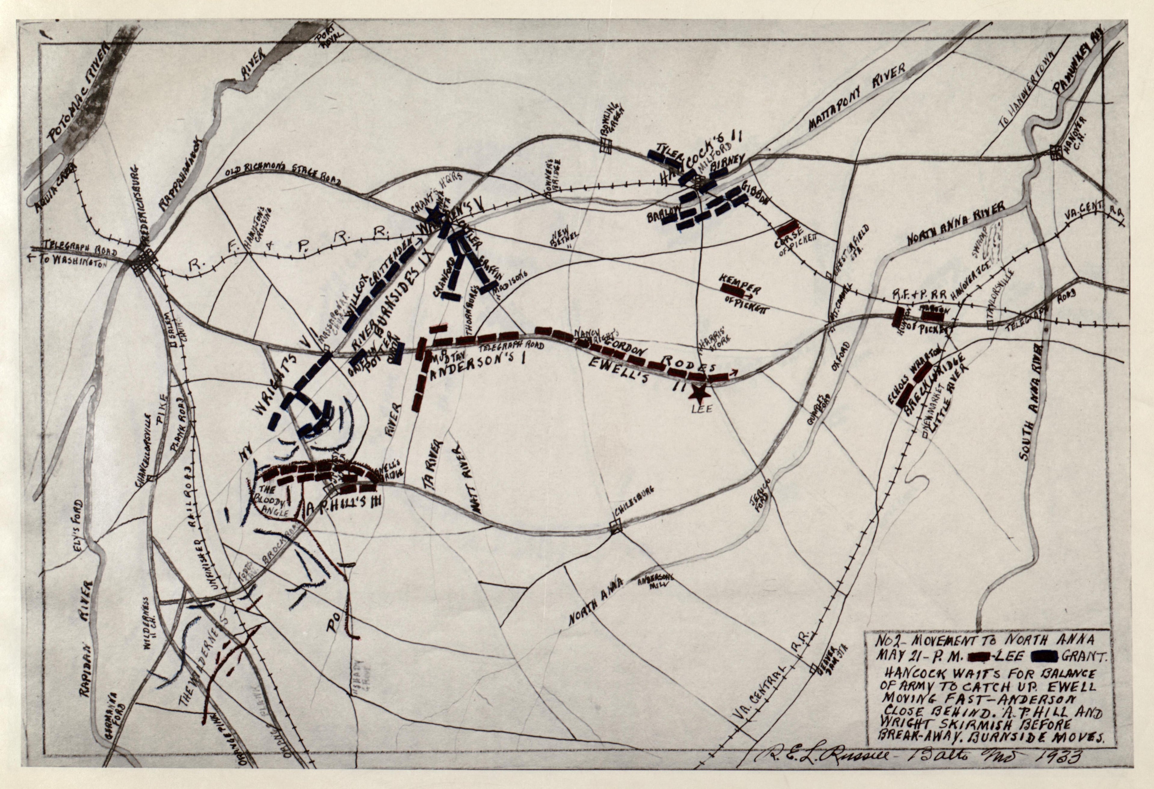 No 2 - Movement to North Anna, May 21 - P.M. from the North Anna and Movement from Spottsylvania sic, May 21-26, 1864, Between Lee, 50,000 and Grant, 100,000 by Relic Map Company