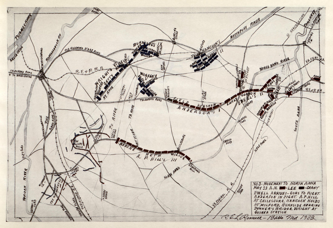 No 3 - Movement to North Anna, May 22 - A.M. from the North Anna and Movement from Spottsylvania sic, May 21-26, 1864, Between Lee, 50,000 and Grant, 100,000 by Relic Map Company