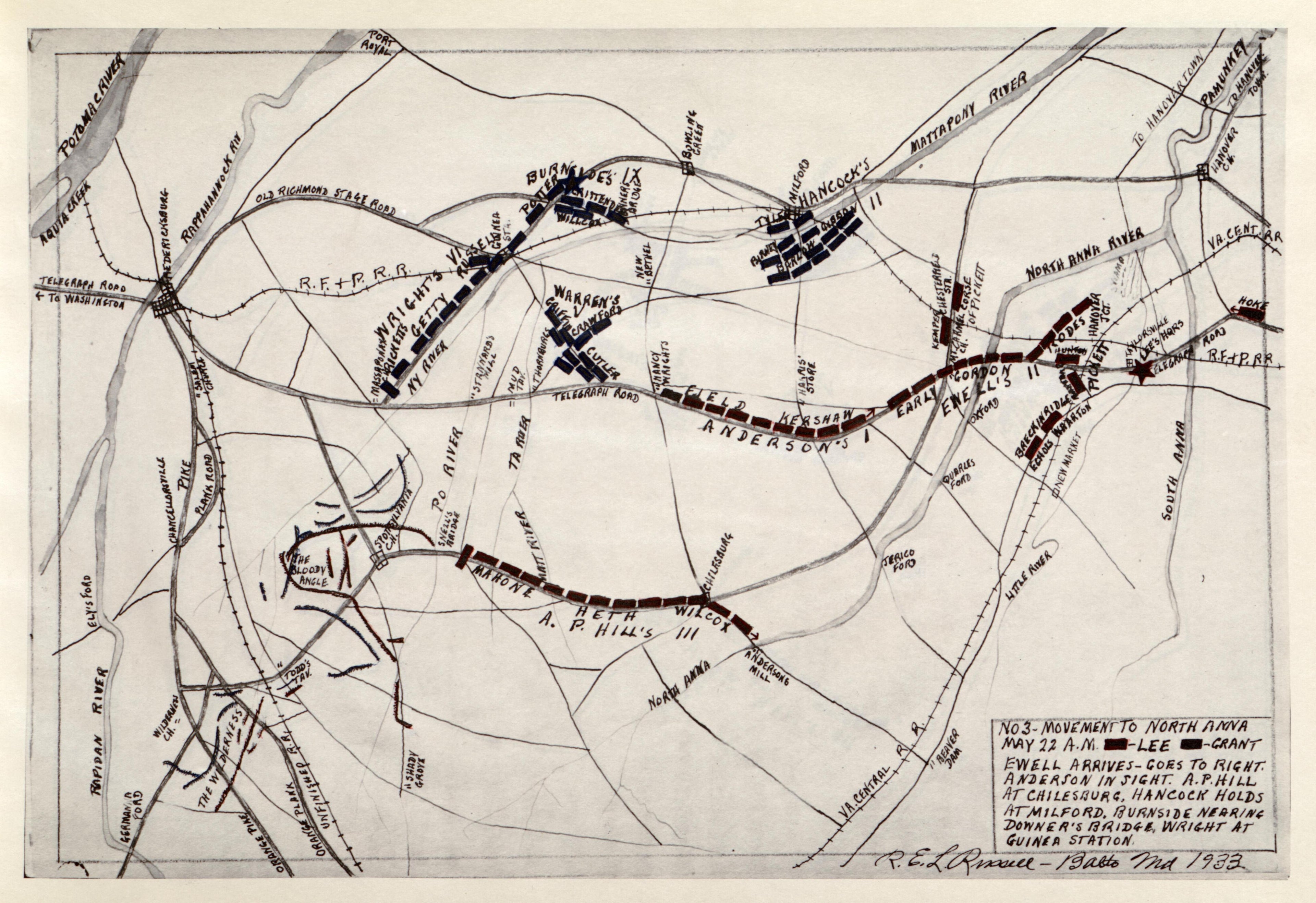 No 3 - Movement to North Anna, May 22 - A.M. from the North Anna and Movement from Spottsylvania sic, May 21-26, 1864, Between Lee, 50,000 and Grant, 100,000 by Relic Map Company