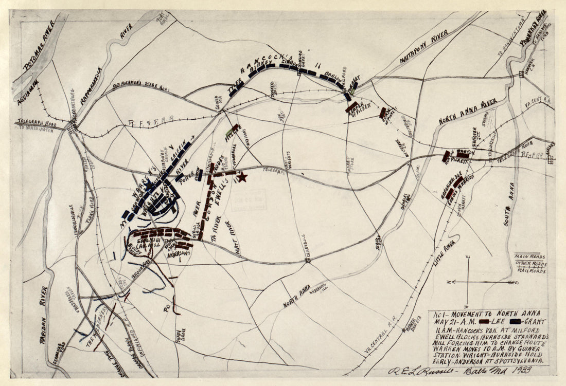 No 1 - Movement to North Anna, May 21 - A.M. from the North Anna and Movement from Spottsylvania sic, May 21-26, 1864, Between Lee, 50,000 and Grant, 100,000 by Relic Map Company