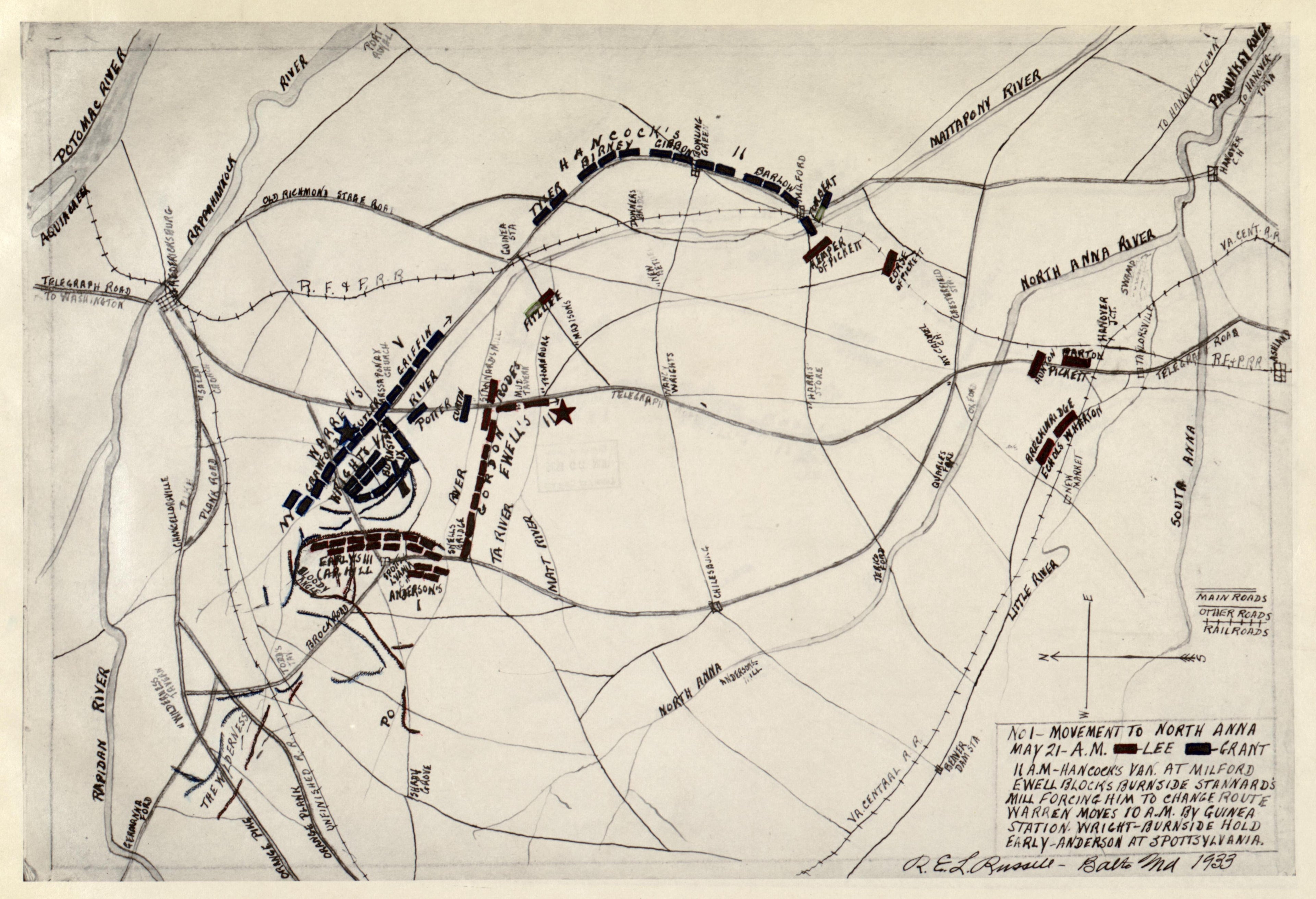 No 1 - Movement to North Anna, May 21 - A.M. from the North Anna and Movement from Spottsylvania sic, May 21-26, 1864, Between Lee, 50,000 and Grant, 100,000 by Relic Map Company