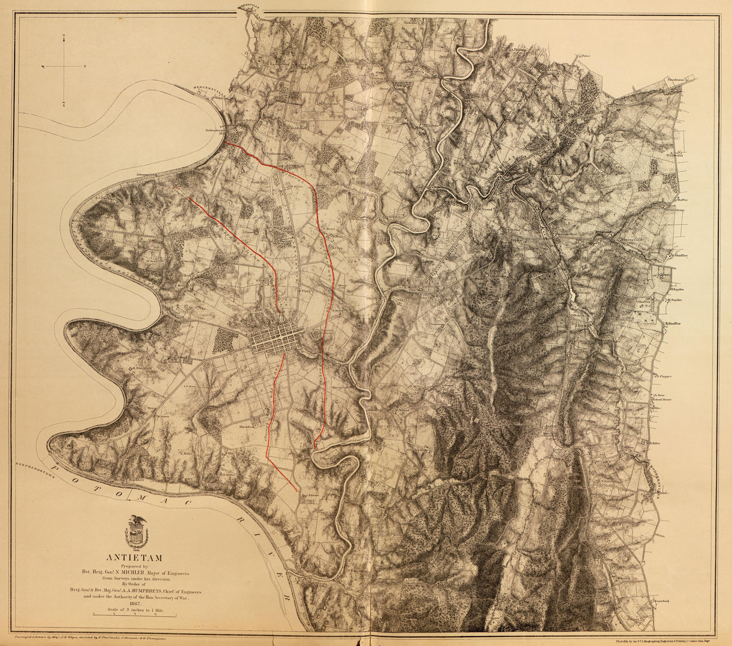 Antietam, Md., 1867 from Military Maps of the United States 1883 by Relic Map Company