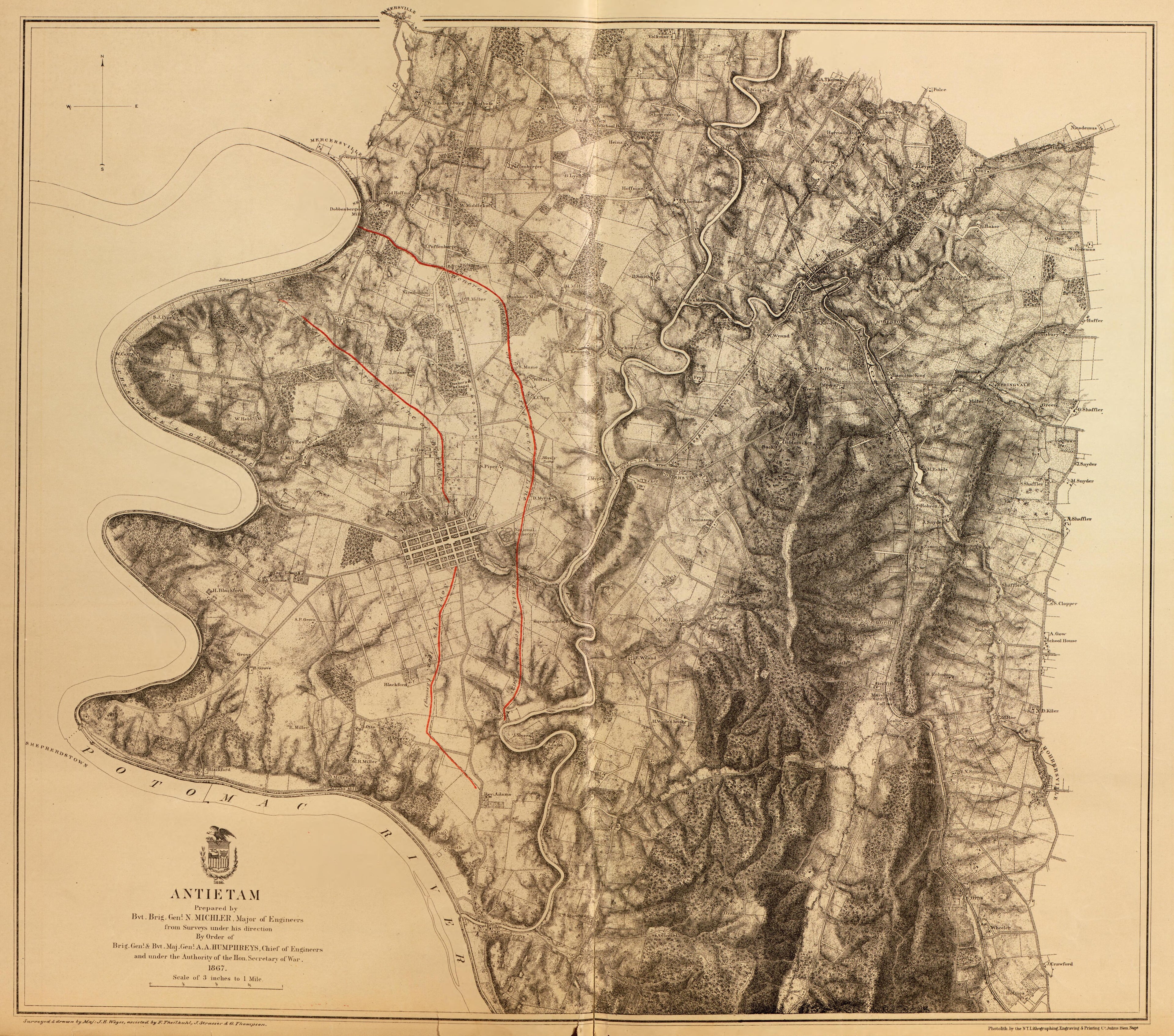 Antietam, Md., 1867 from Military Maps of the United States 1883 by Relic Map Company